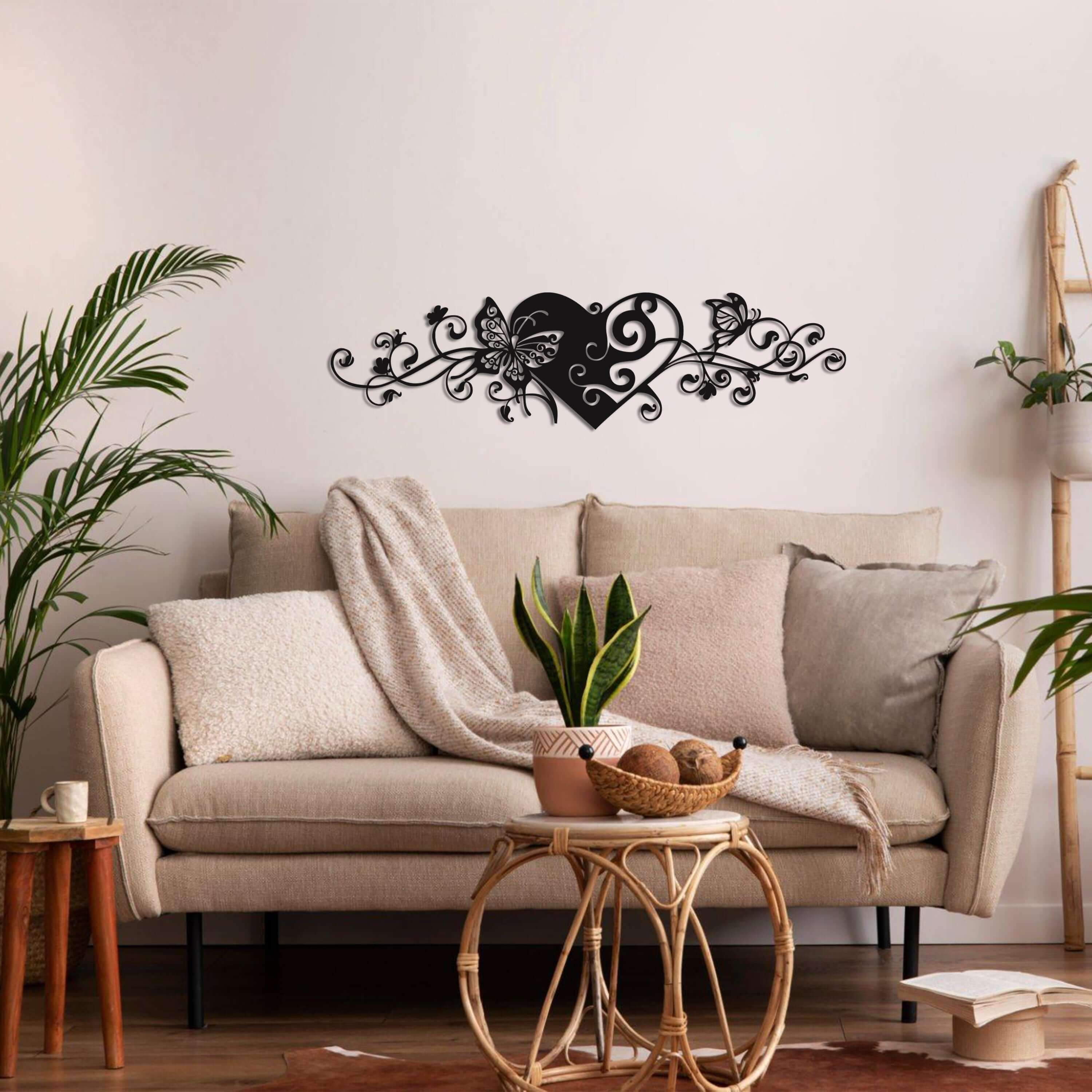 Heart and Butterfly Metal Wall Art