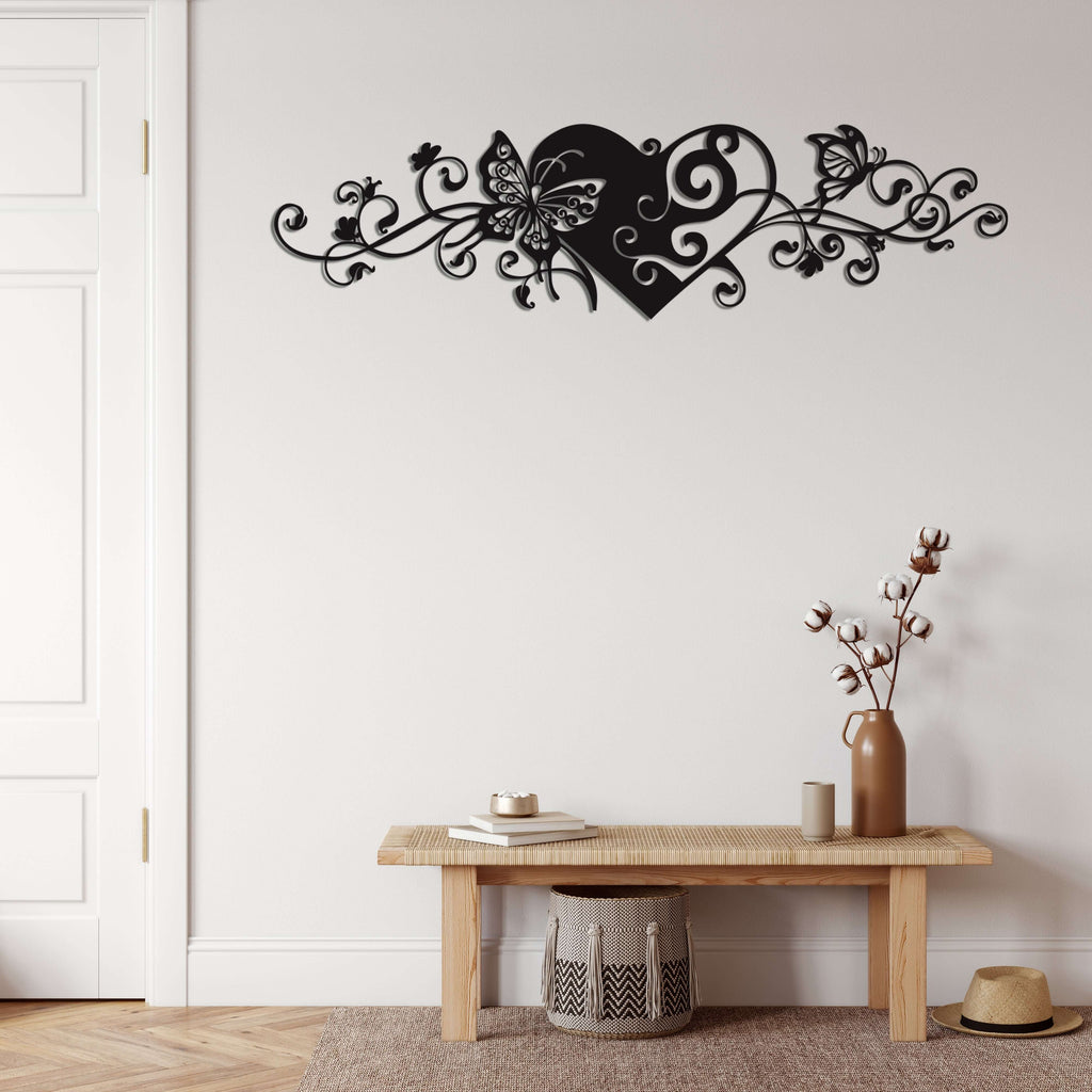 Heart and Butterfly Metal Wall Art