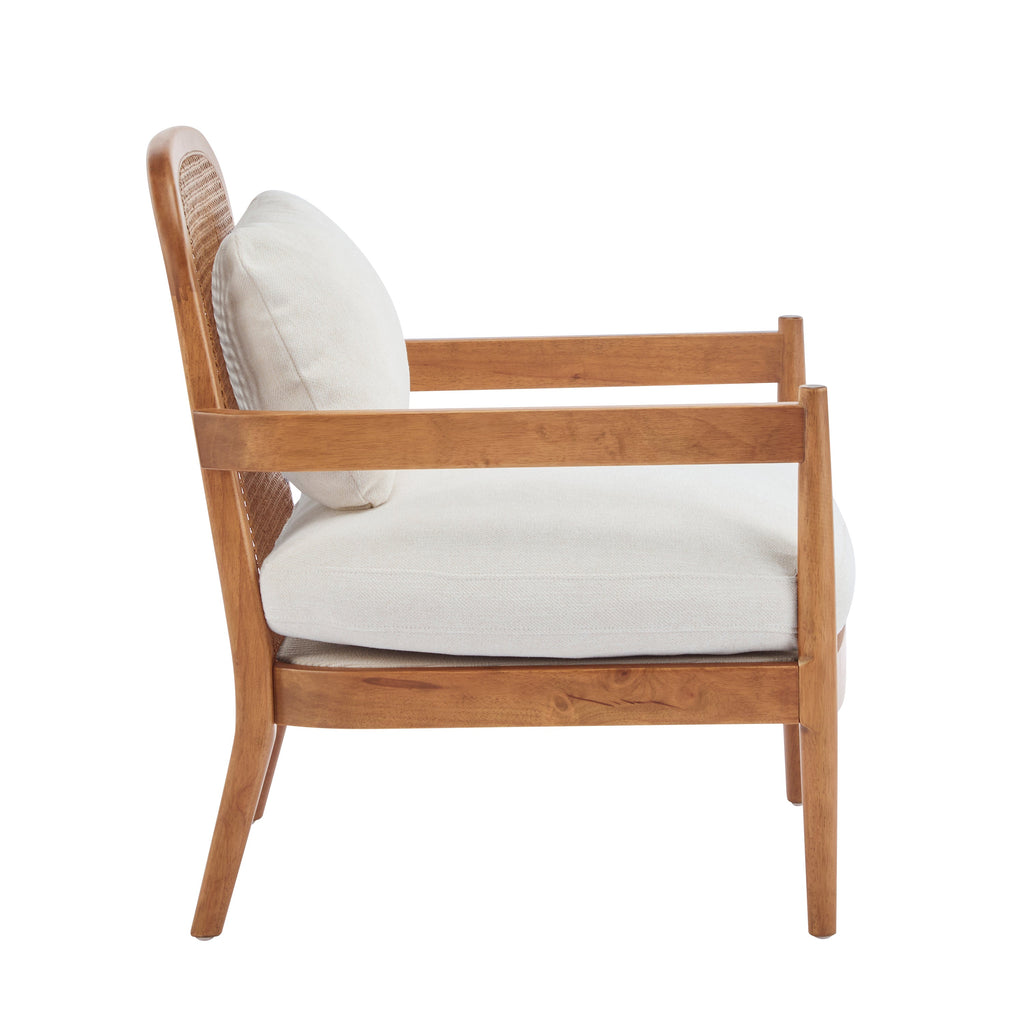 [Set of 2] 26.6' Mid-Century Modern Accent Chair with Light Brown Finish Solid Wood Frame and Rattan Backrest, Beige Cushion, Comfy Armchairs for Living Room, Bedroom, Reading Nook