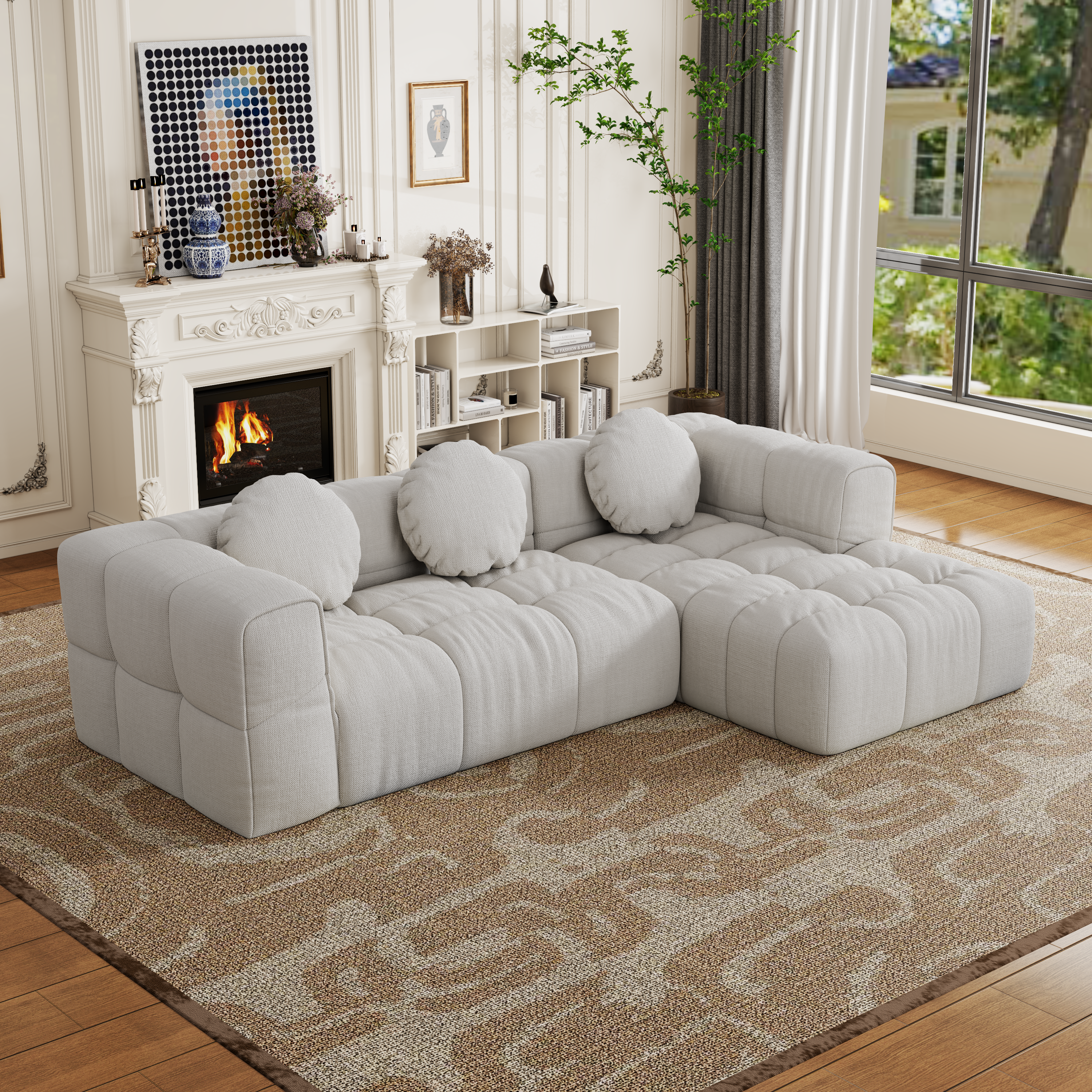 Modern upholstered combination sofa set, fully compressed modular 103' L-shaped combination living room sofa set with 3 pillows, free combination sofa for living room and bedroom (Right side recliner)