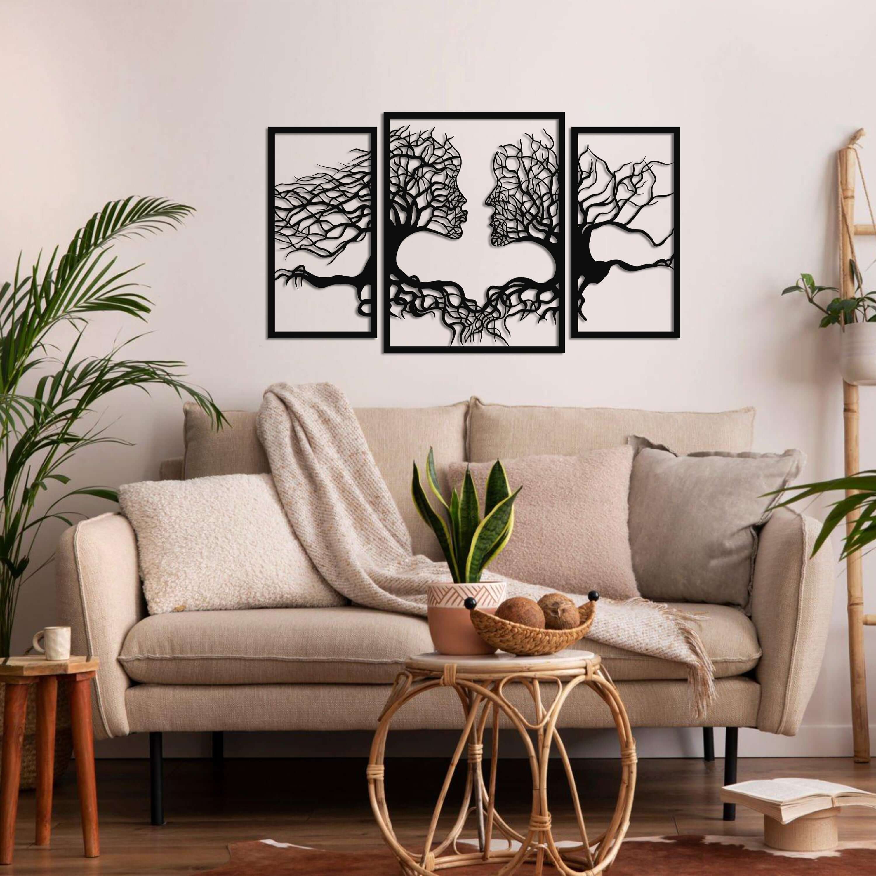 Two Face in Tree Metal Wall Art