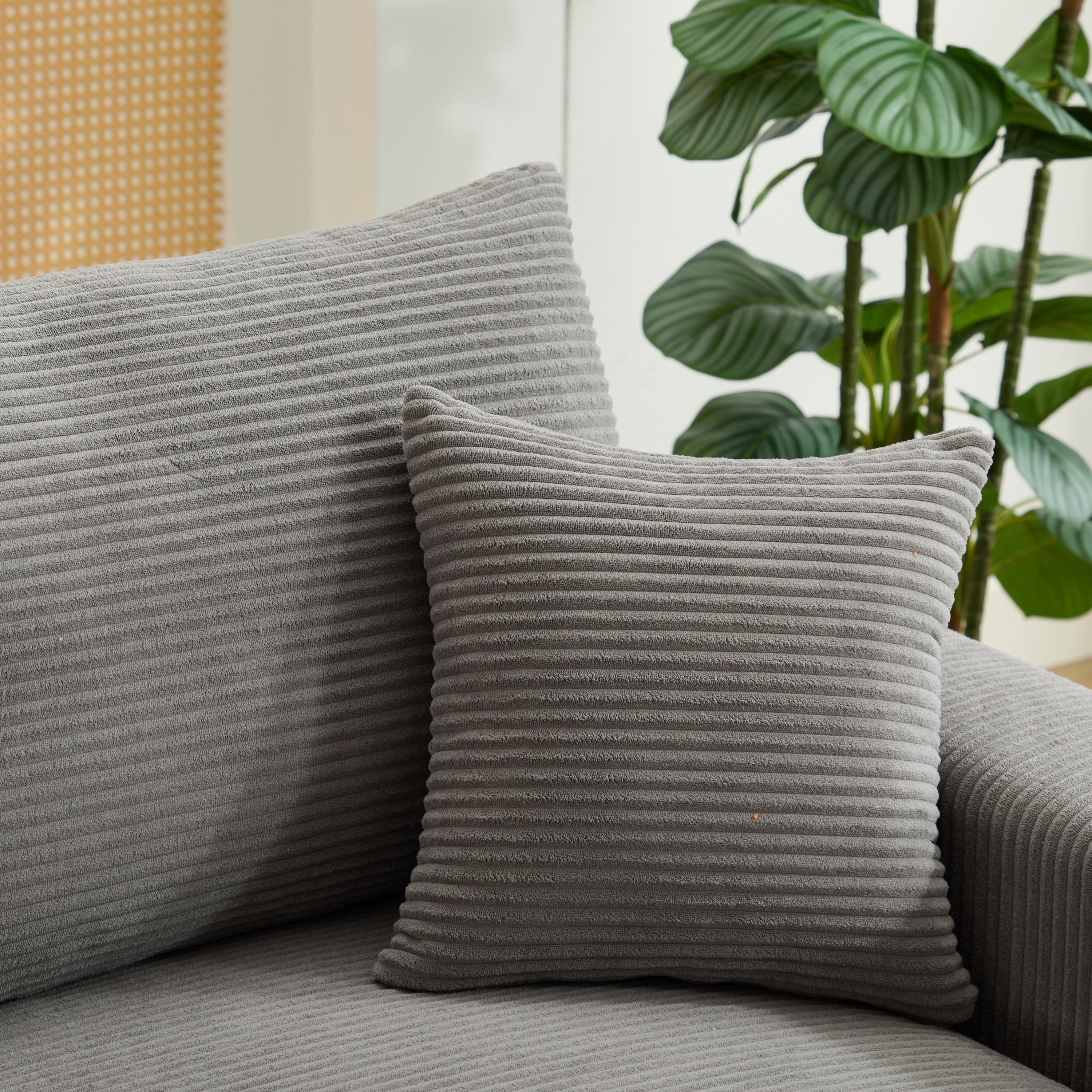 Modern Sectional Couch , 2 Pieces Corduroy Couch Cushion Covers , Soft Stretch Sofa Slipcovers with 2pcs Pillows