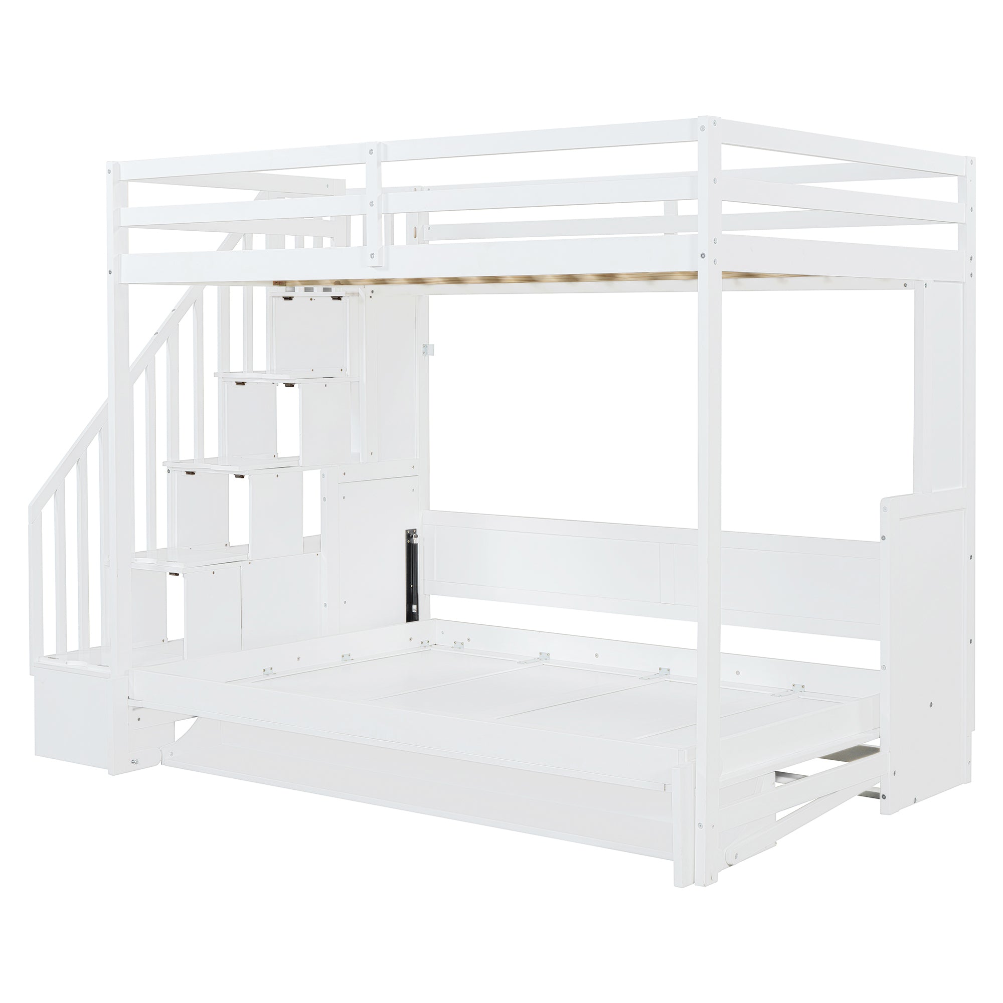 Full Over Full Size Murphy Bed with Hydraulic Lift & Desk Design, White