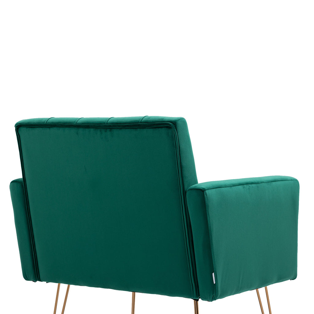 COOLMORE Velvet Armchair Single Sofa Modern Tufted Upholstered Side Reading Chairs with Arm and Gold Metal Leg for Living Room Bedroom (Green)