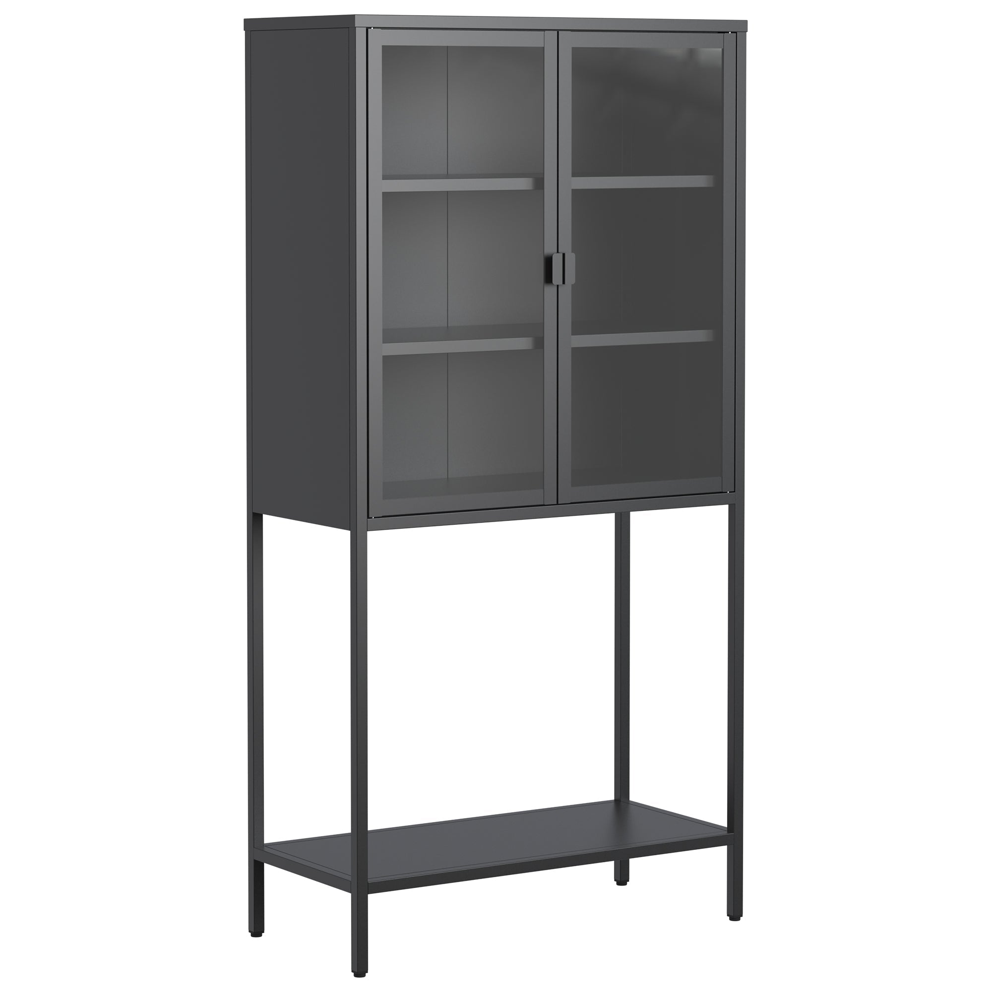 59"H Heavy Duty Metal Storage Cabinet,Sideboards & Buffet,Display Storage Cabinet with Glass Doors and 2 Adjustable Shelves, Tall Bookcase Modern Bookshelf Cabinet for Home Office, Living Room