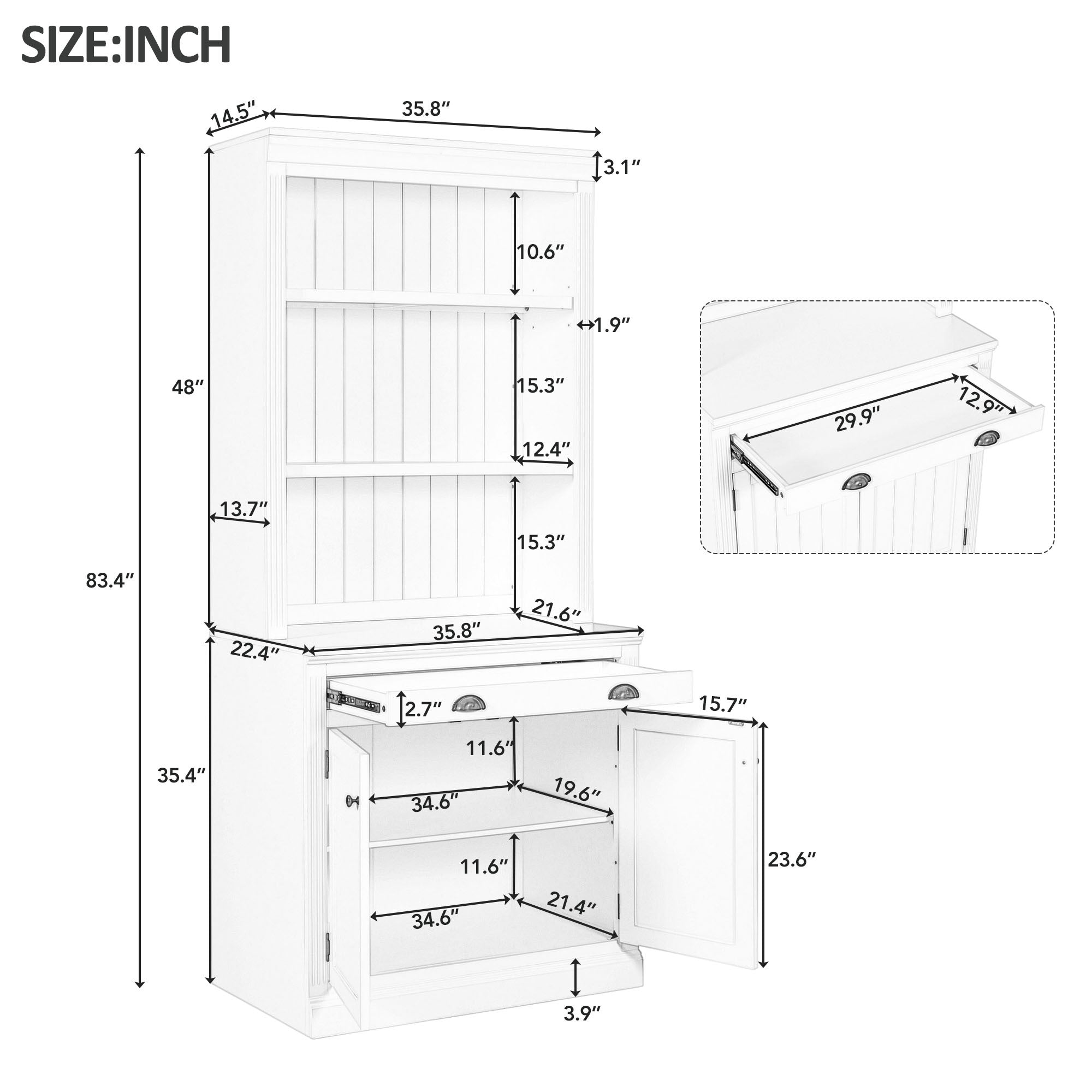 83.4"Tall Bookshelf Suite, Modern Bookcase Suite with LED Lighting,Doors and Drawers,2-Piece Set Storage Bookcase with Open Shelves for Living Room,Home Office,White