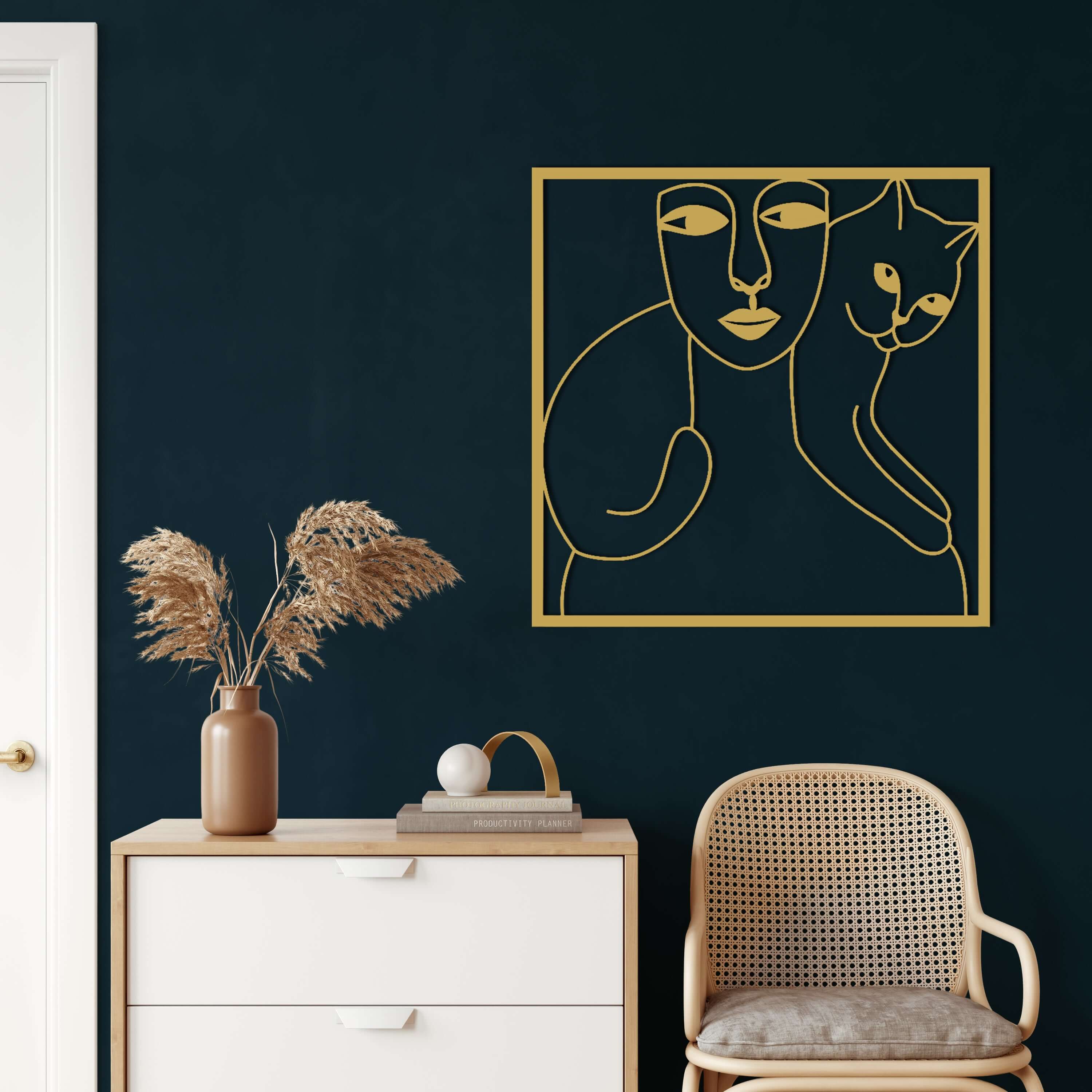 Women and Cat Metal Wall Art