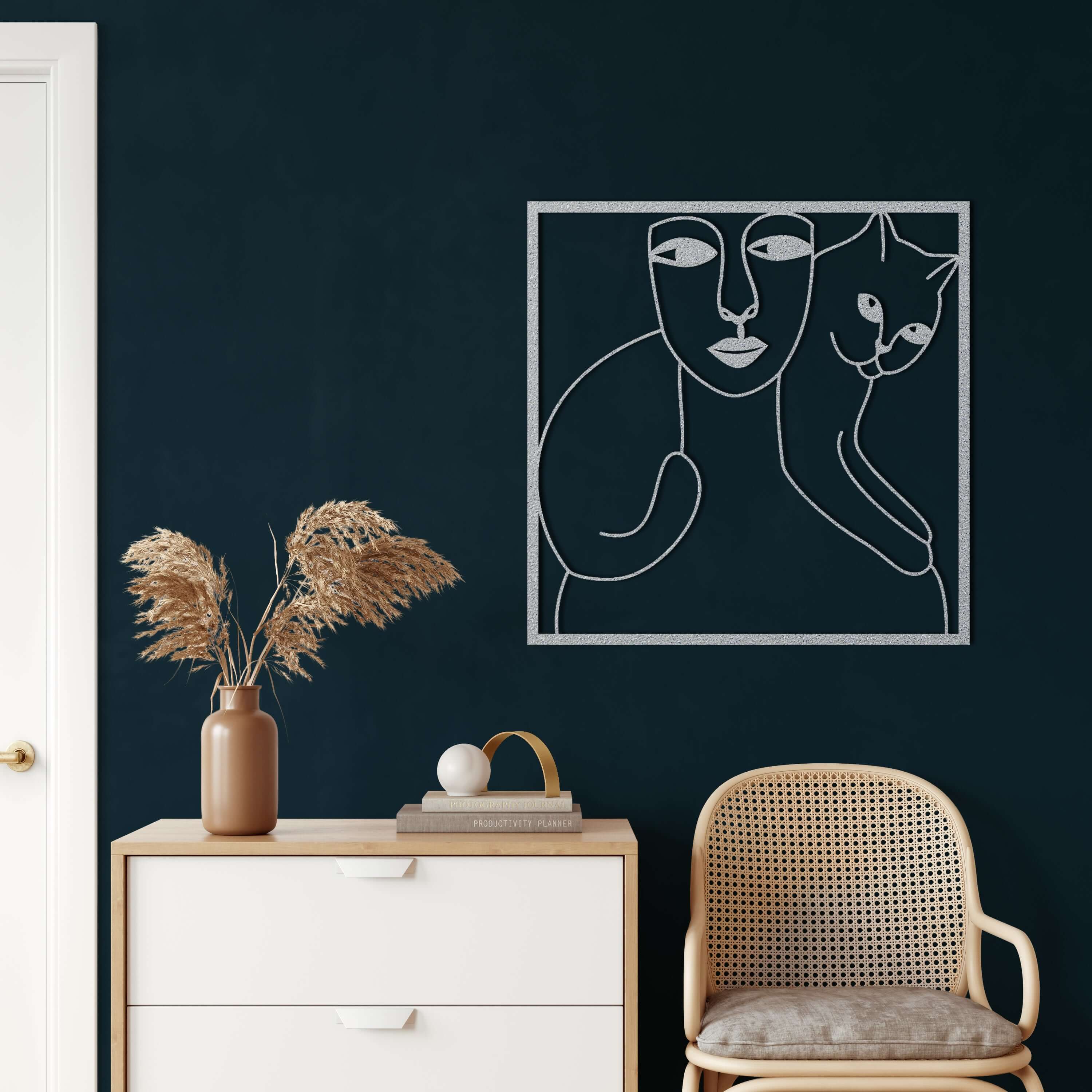 Women and Cat Metal Wall Art