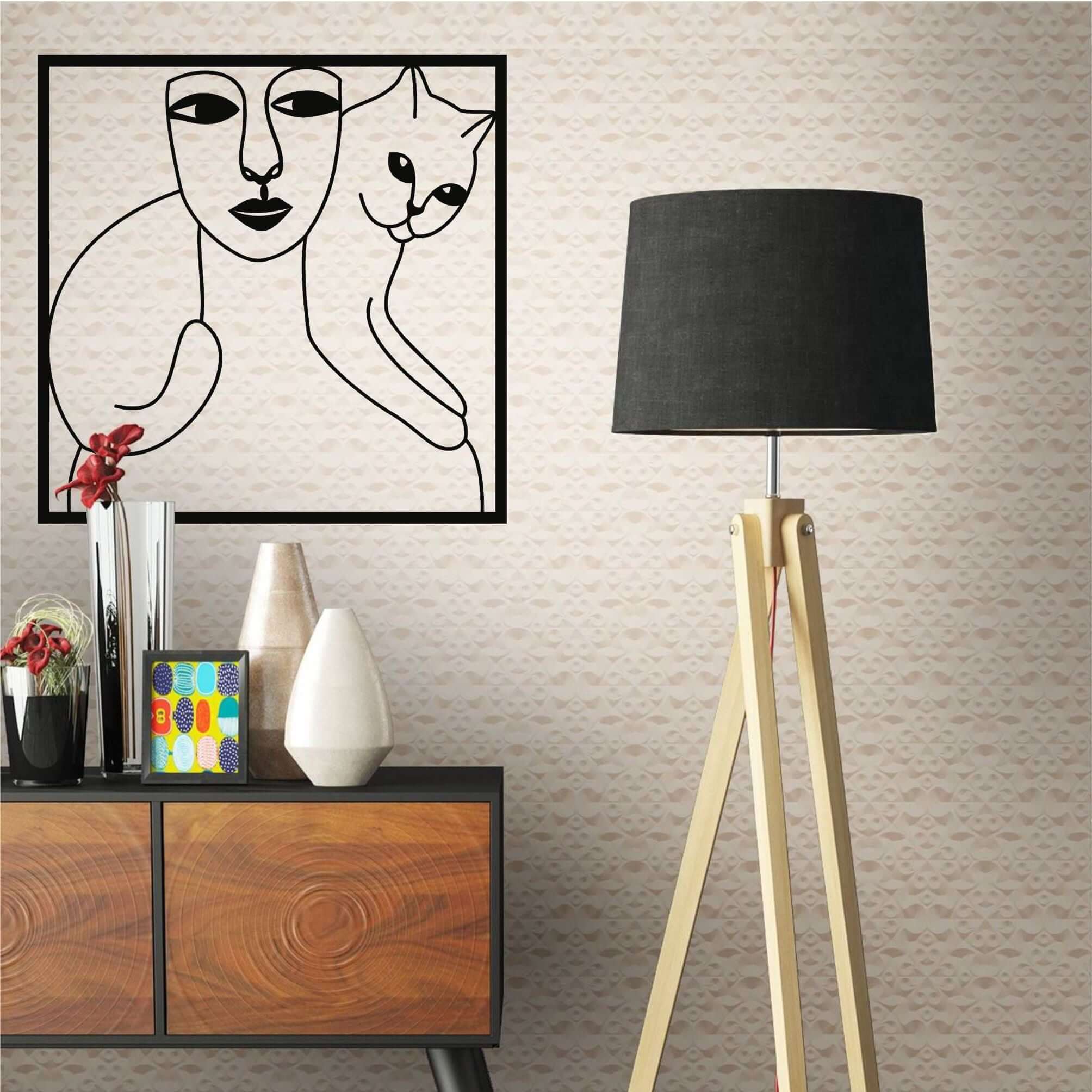 Women and Cat Metal Wall Art