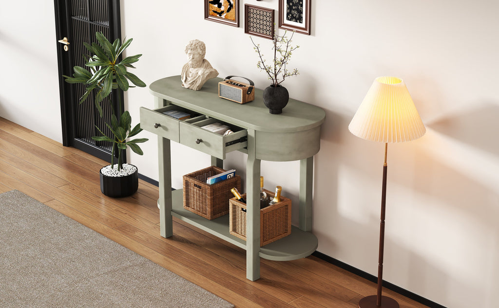 TREXM Elegant Retro Console Table with Curved Design and Smooth Glaze for Entryways, Living Rooms and hallways (Grey)
