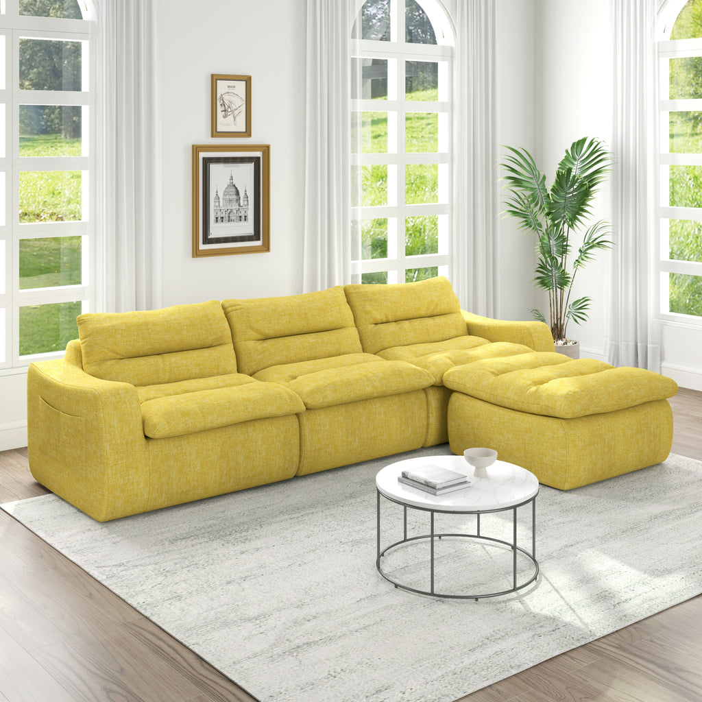 Right sofa seat, L-shaped modular combined sofa, compressed combined sofa, modern lazy style comfortable beanbag sofa-Yellow