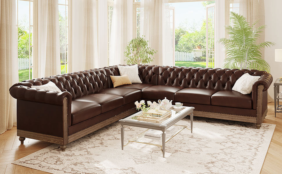 Mirod Comfy Large Sectional Sofa with Wooden Legs, Retro Style for Living Room