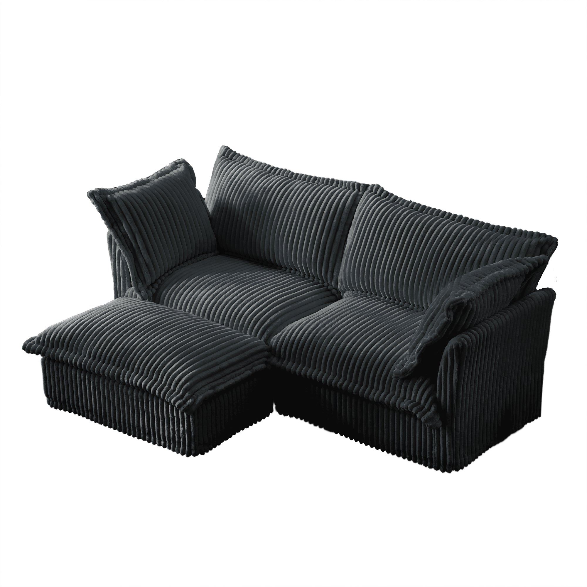 Slipcovered Sectional 2 Seater Sofa Couch with Convertible Ottoman, Wide and Deep Seat L Shaped Sofa with Detachable Cover and Soft Multiple Big Pillows,Gray Corduroy Fabric