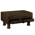 Solid Wood Rectangle Coffee Table for Living Room, 40-Inch Antique Coffee Table with 4 Drawers, Wood Center Table Tea Table with Rivet Decoration Legs.Easy Assembly, Espresso