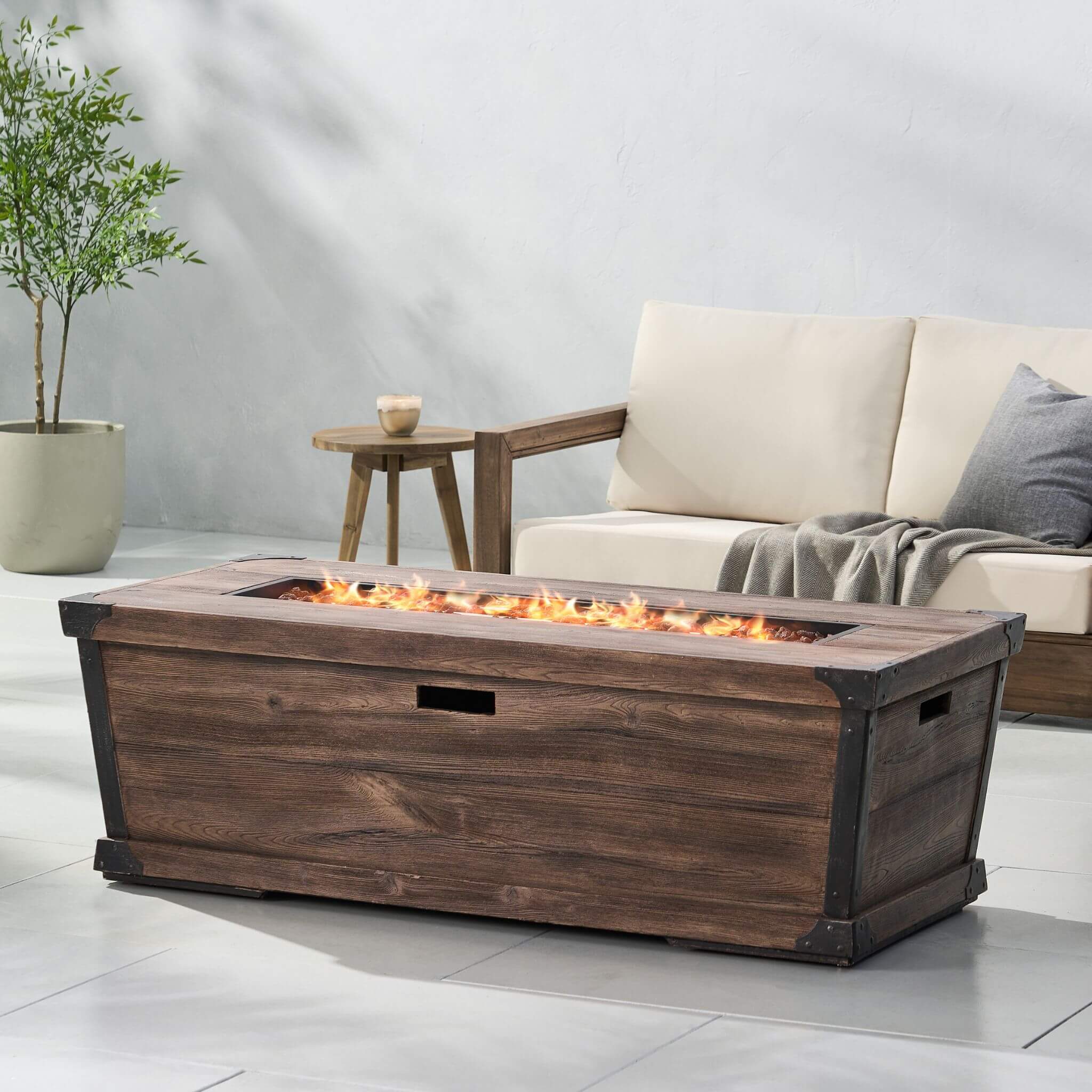 56" Outdoor 50K BTU Wood Pattern Rectangle Gas Burning Fire Pit (SAK43681)