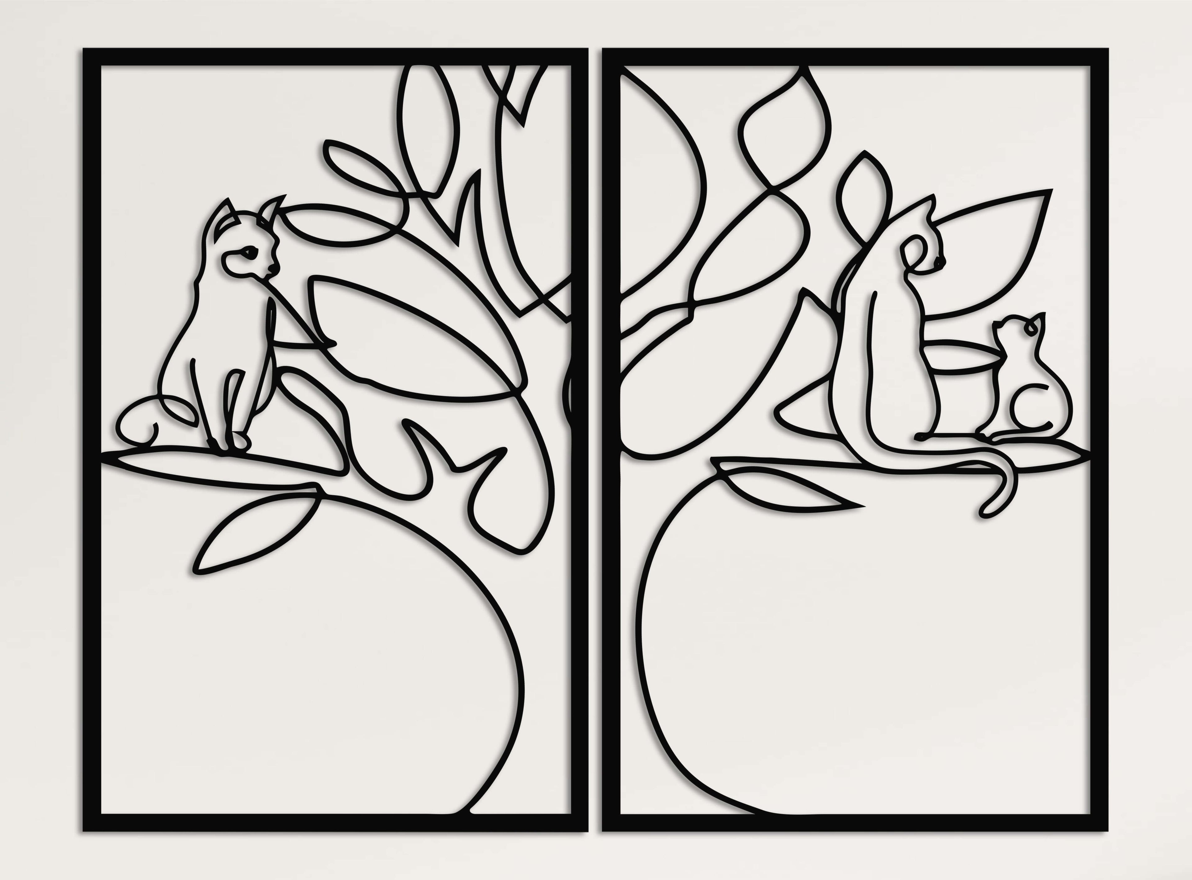 Cat Family Panel Metal Wall Art