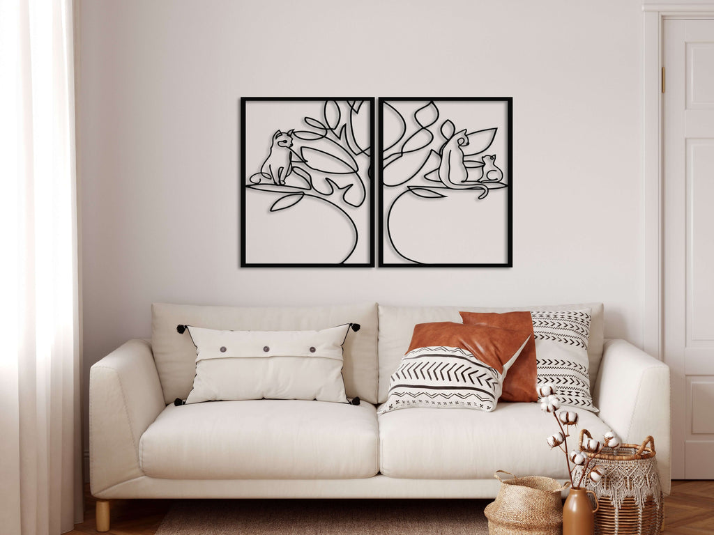 Cat Family Panel Metal Wall Art