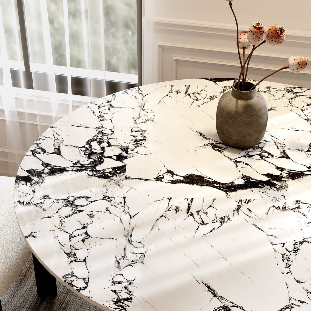 Small Round Modern Dining Table 43' Kitchen Table With Black Pedestal For 5 Person - White Black