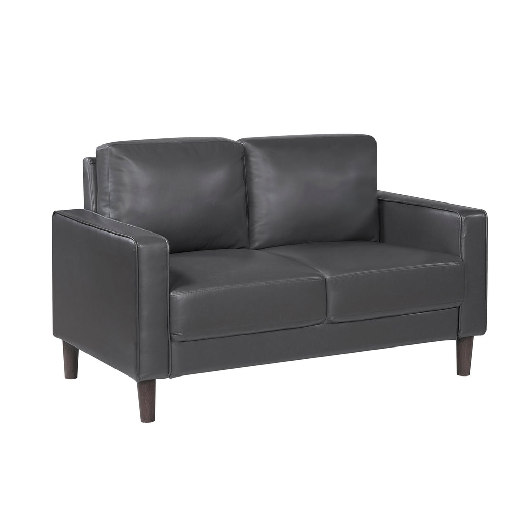 Modern Living Room Furniture 3pc Set Sofa Loveseat Chair Dark Gray Faux Leather Upholstered Cushion Back Seat Solid Wood