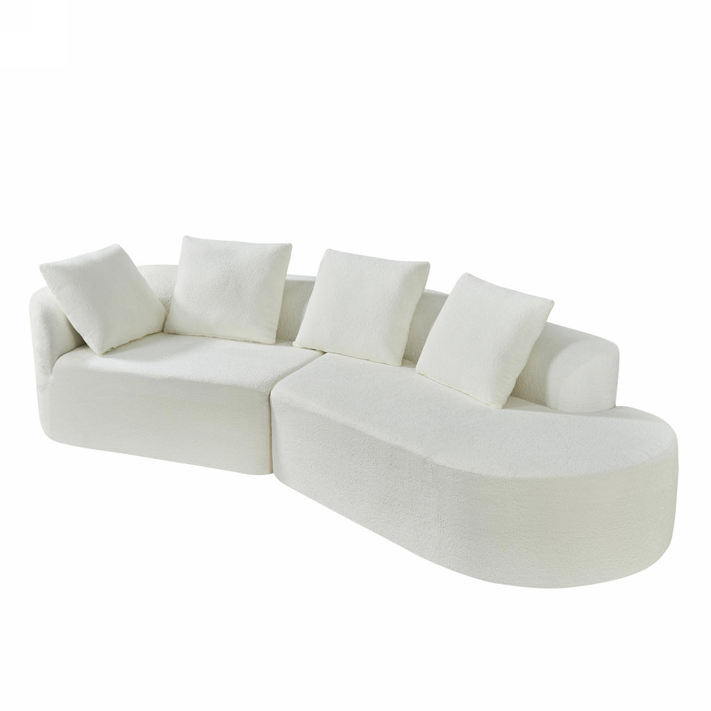 116' Modern Curved Sectional Sofa with High-Density Fully Compressed Sponge and Chaise Lounge, Pearl Upholstery, 2-Piece Set, Fully Assembled Right Hand Facing, Perfect for Living Room, Lounge