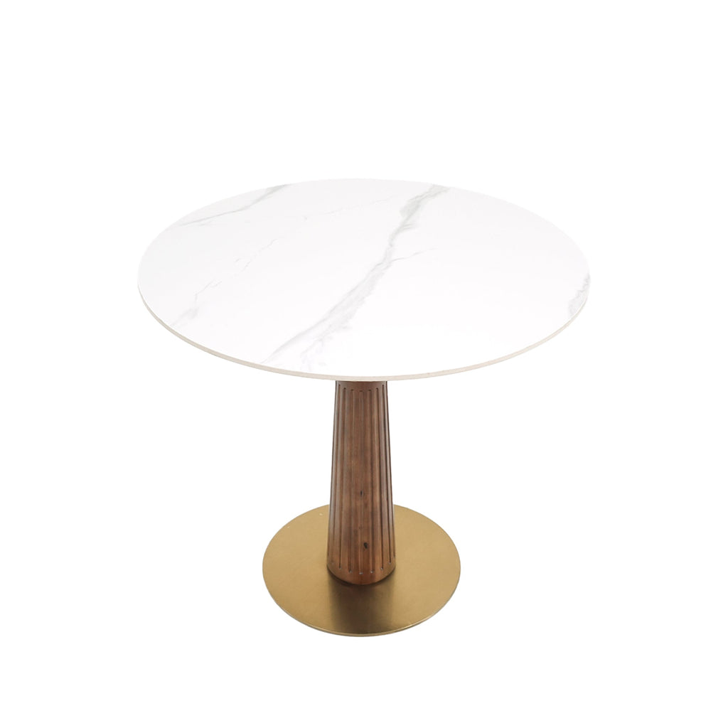 Modern Round Dining Table, 33.5' Sintered Stone Table with Wooden Leg & Gold Base, 2 - Person Kitchen Table for Small Space, 150lbs Weight Capacity(Only the Negotiation Table)