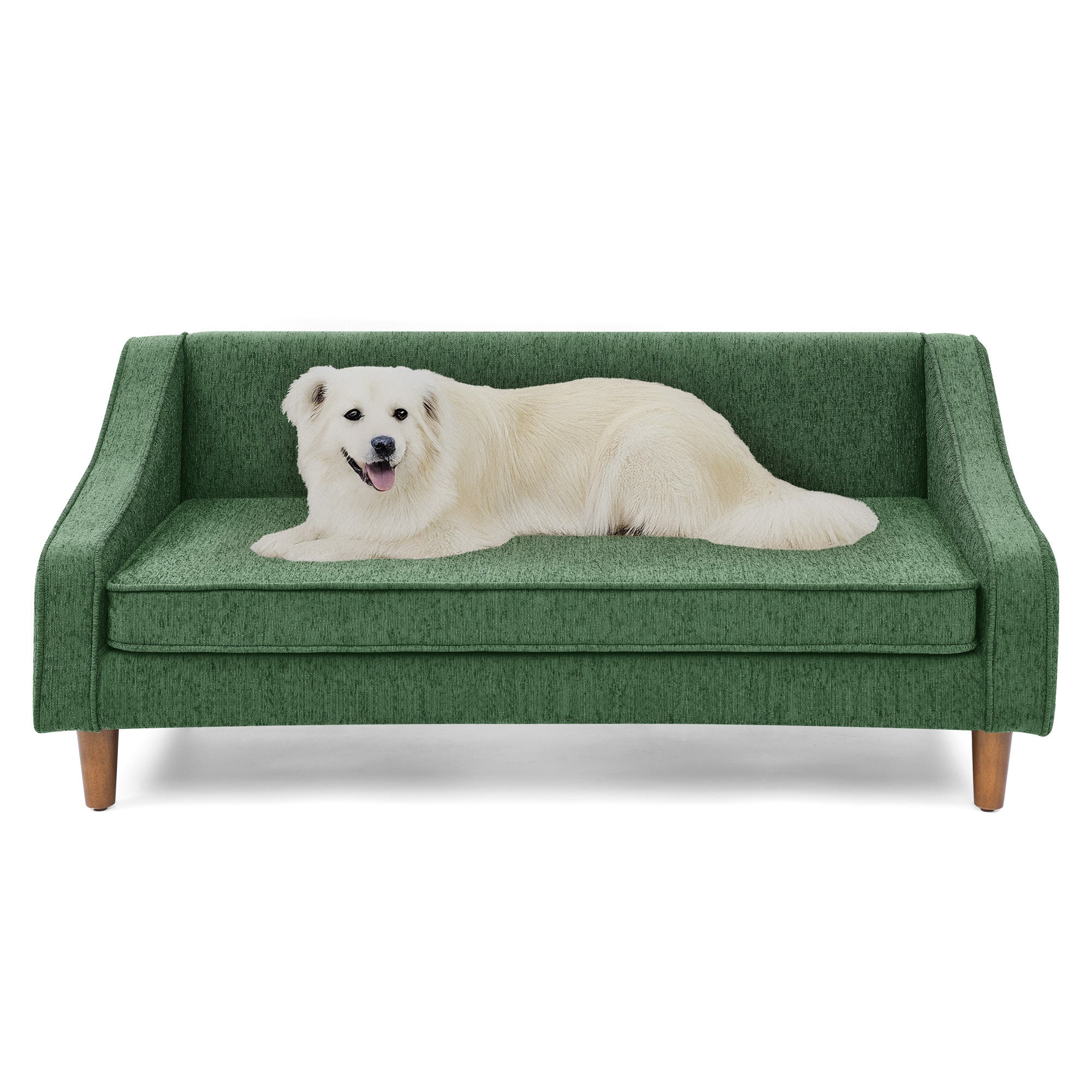 Durable Elevated Dog Sofa Bed,Pet sofa with modern irregular armrest design,Comfortable soft dog sofa-Green
