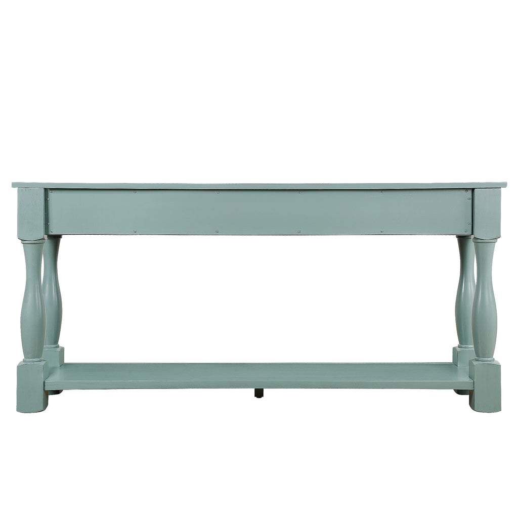 63inch Long Wood Console Table with 3 Drawers and 1 Bottom Shelf for Entryway Hallway Easy Assembly Extra-thick Sofa Table ( Retro Blue)