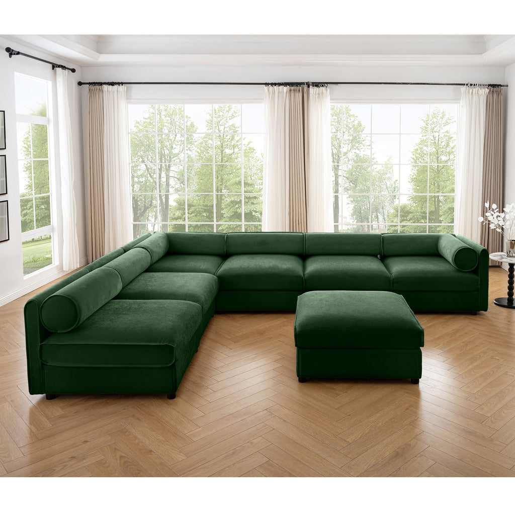 Modern 6-Piece Modular Sectional Sofa with Storage Soft Green Chenille Fabric  Contemporary Cylindrica Design for Living Room