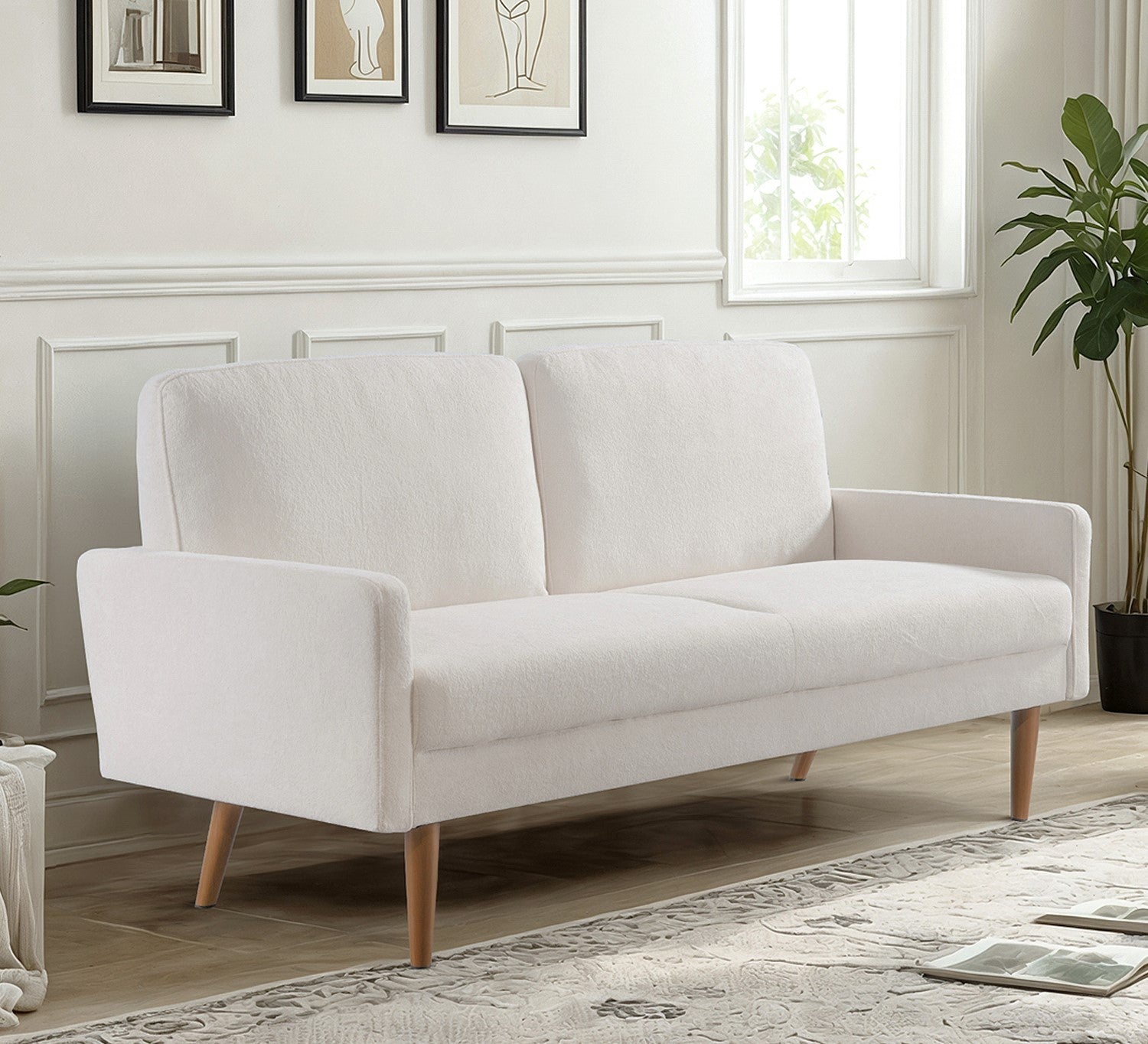 Velvet Sofa, European Style with Sleek Design, Modern & Vintage Flair, Upholstered 3 Seater Couch, Chic Living Room Furniture Seating for Home, Apartment or Office, Ivory