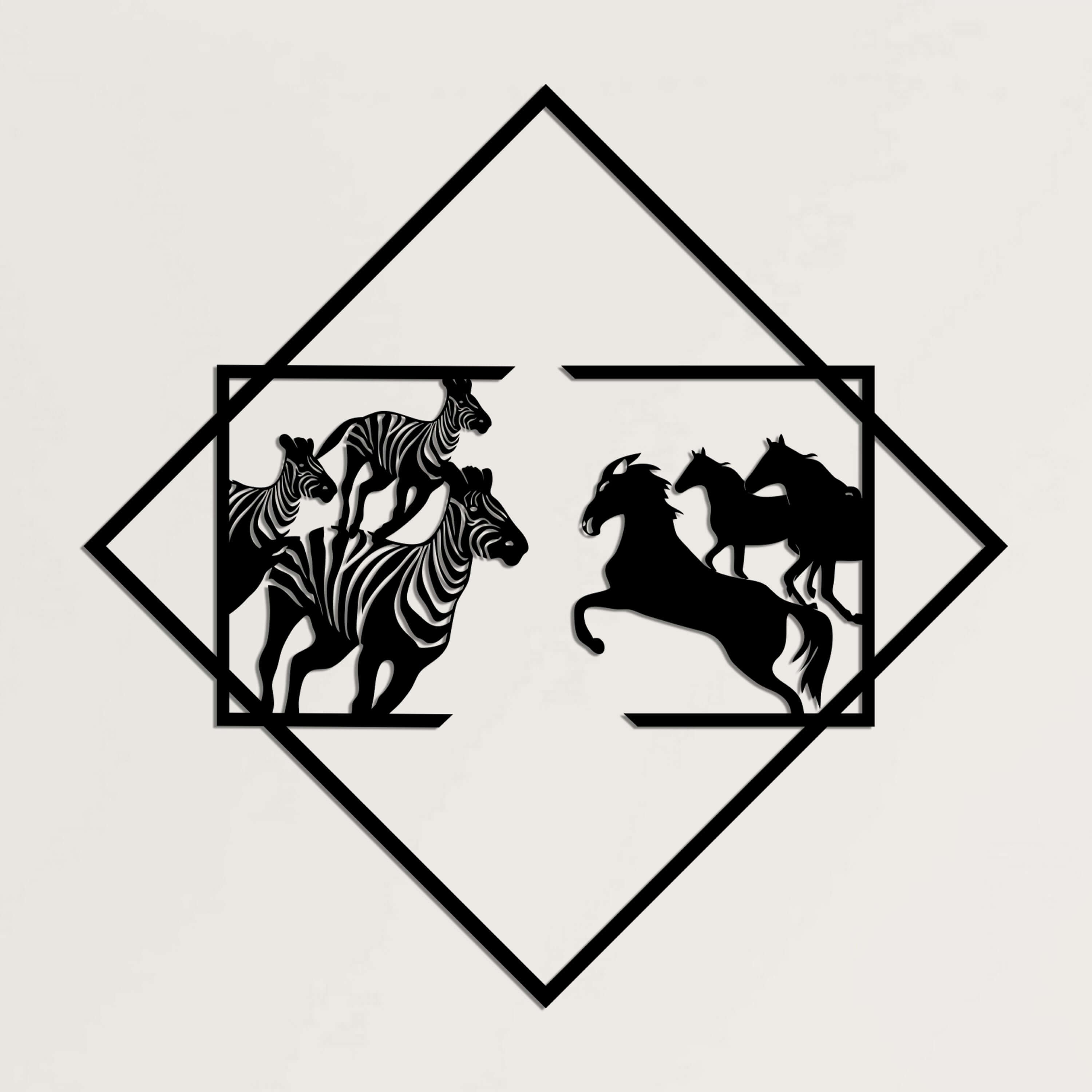 Zebras and Horses Metal Wall Art