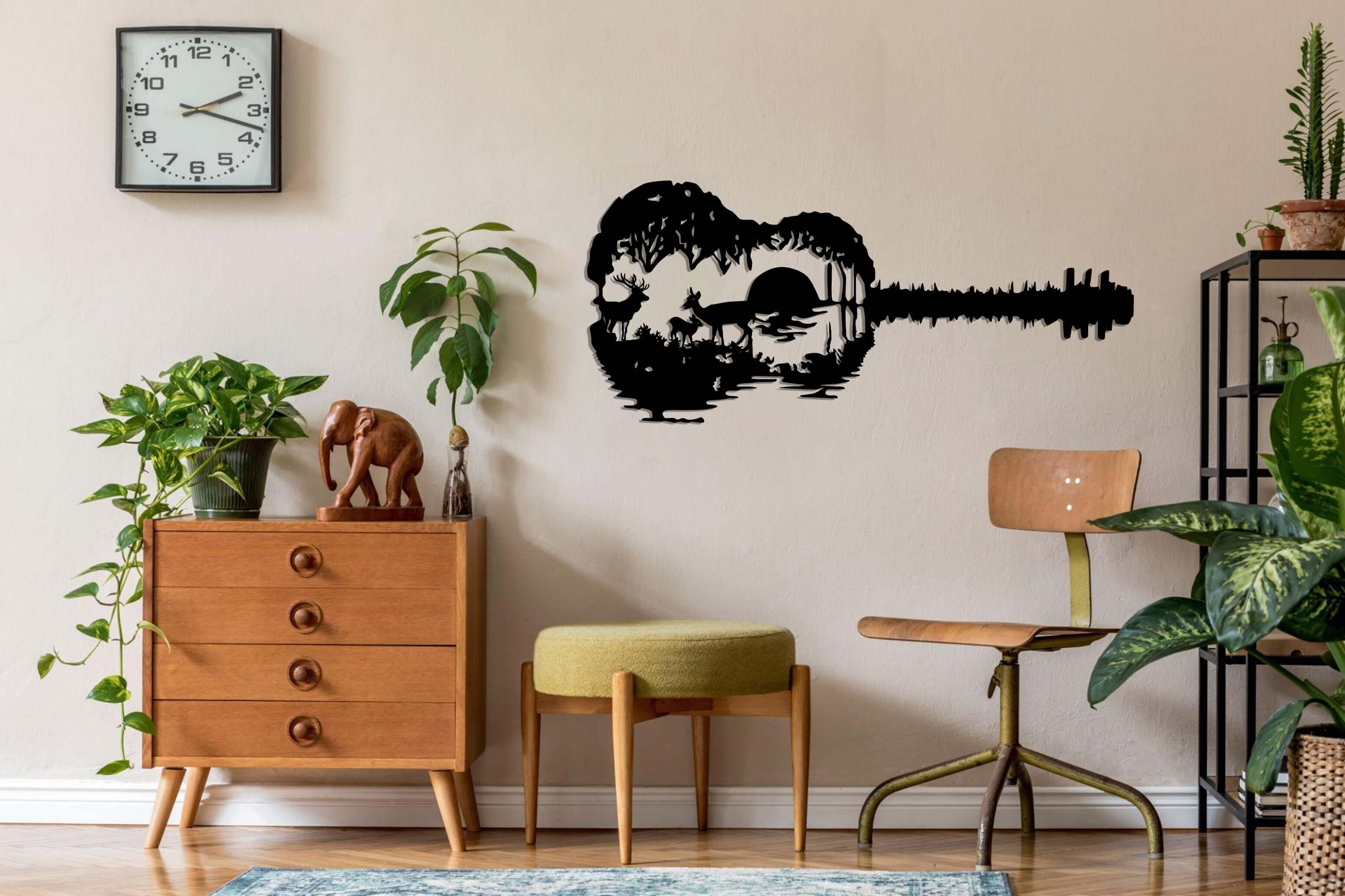 Deer Family With Guitar Metal Wall Art