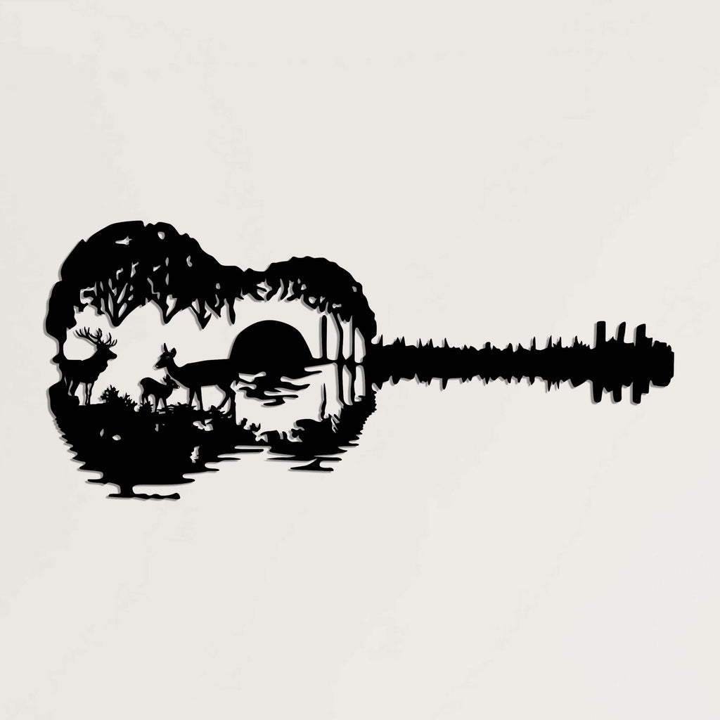 Deer Family With Guitar Metal Wall Art
