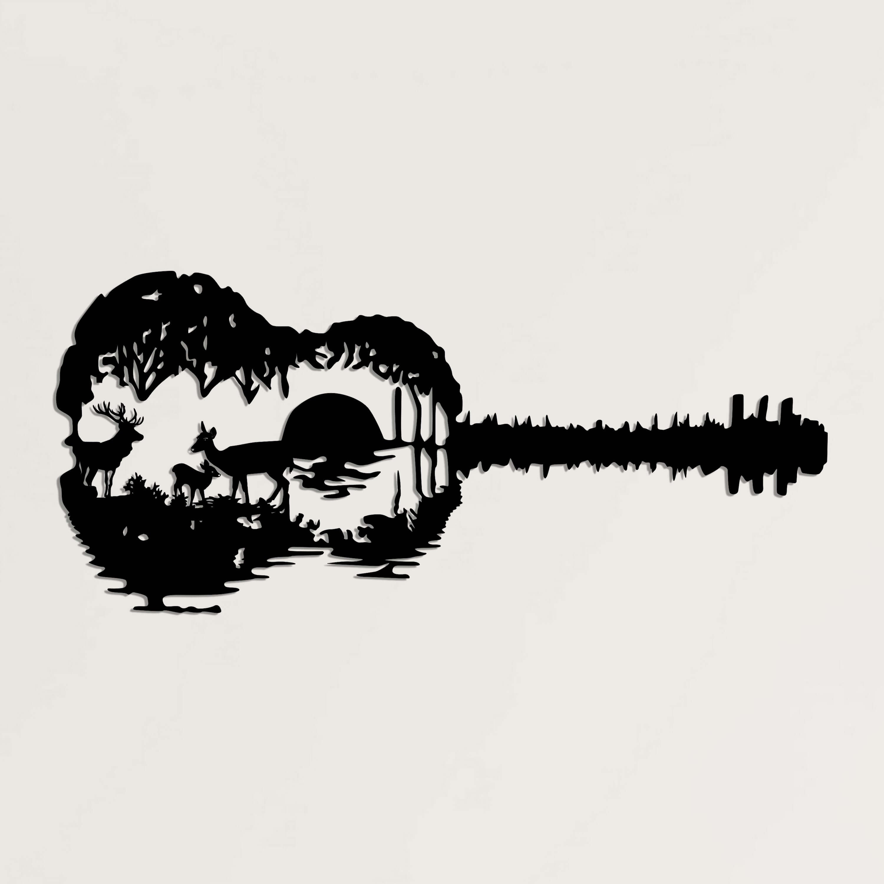 Deer Family With Guitar Metal Wall Art
