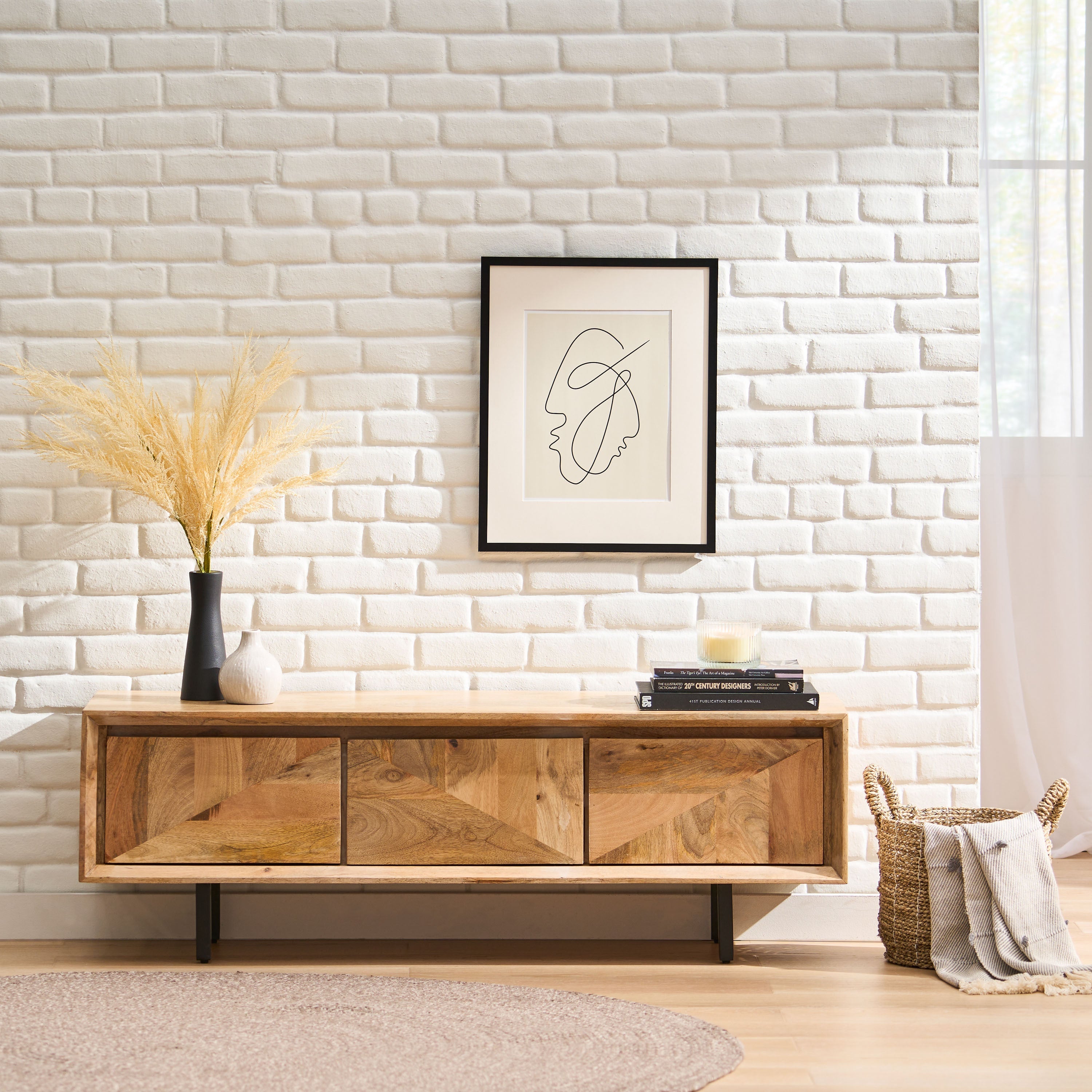TV stand with 3 Cabinets for TVs Up To 59 Inches, Natural