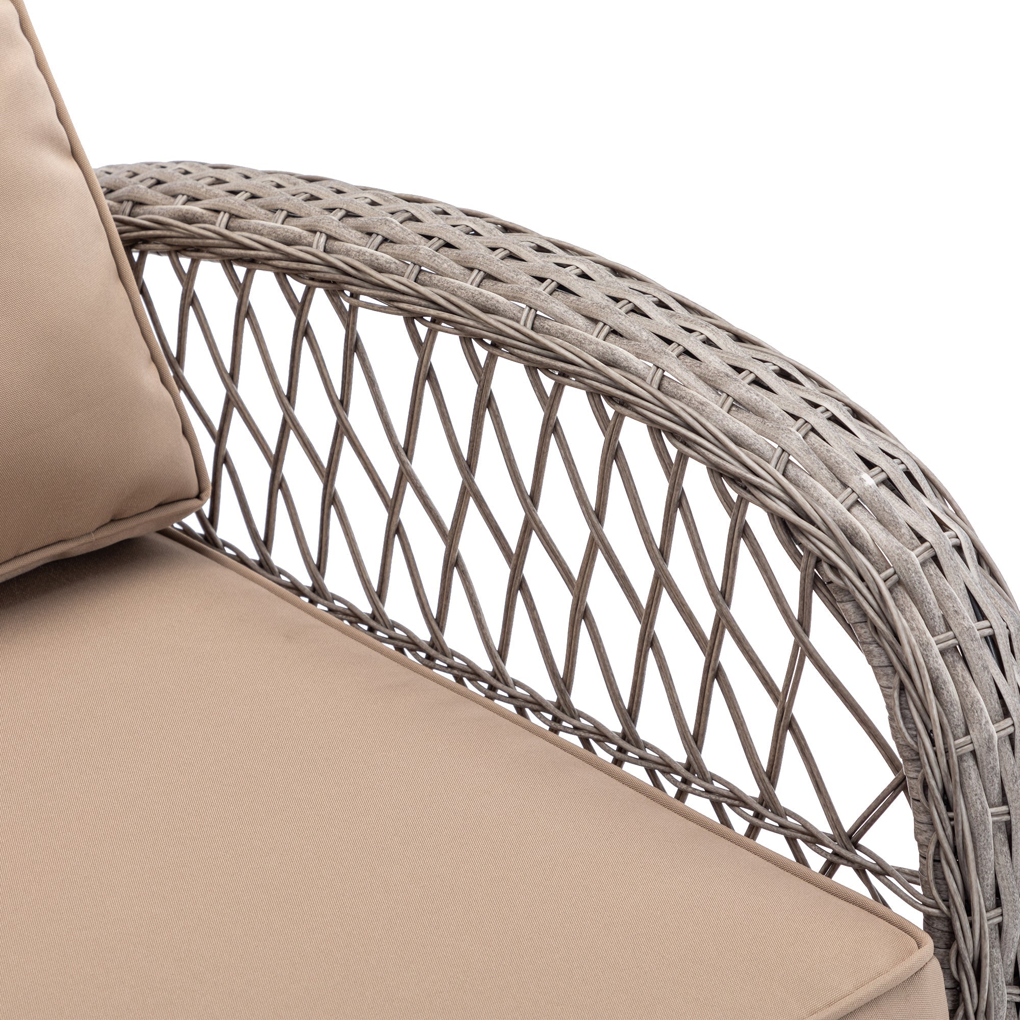 3 Pieces Outdoor Swivel Rocker Patio Chairs, 360 Degree Rocking Patio Conversation Set with Thickened Cushions and Glass Coffee Table for Backyard, Khaki