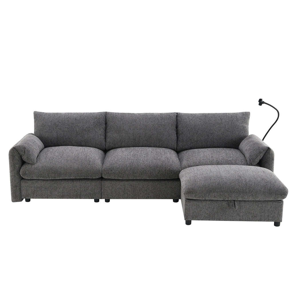 96.5'' Chenille Sectional Sofa with Storage Ottoman and Pockets,Adjustable Phone Holder,Wide Seat,4 Seat L Shaped Couch Set,Comfy Sofa with USB Charger for Living Room,Apartment,3 Colors