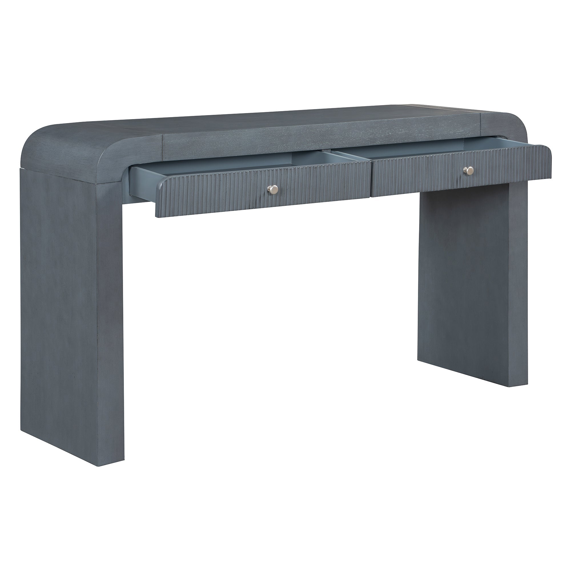 TREXM Rustic Console Table with Fluted Drawer Front, Entryway Table with Curved Corners & Thick Legs, Sturdy Sofa Table for Hallway & Living Room (Dark Navy)