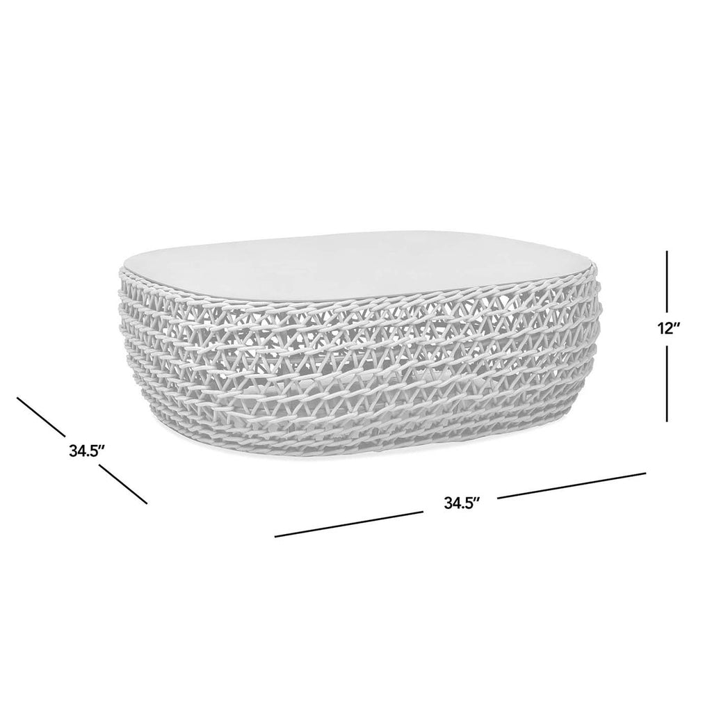 Willow 40.5' Oval Woven Patio Coffee Table, Golden Brown Wicker Frame, Wheat Beige