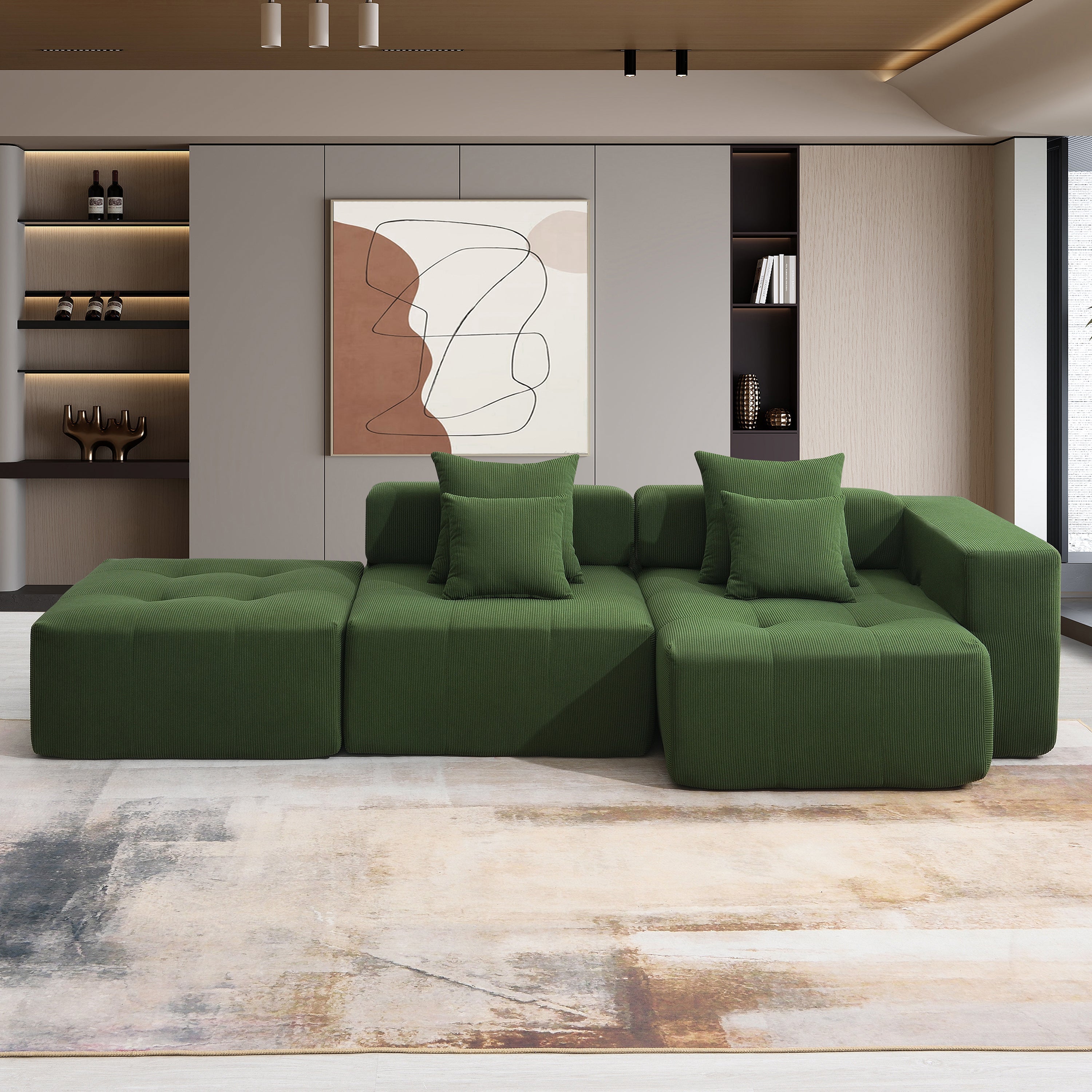 105.5''L Shaped Modular Sectional Sofa,Wide and Deep Seat,Minimalist Wrinkle-resistant Corduroy Couch,Full Compressed Cloud Couch for Living Room,3 PC Free Combination,No Assembly Required,3 Colors