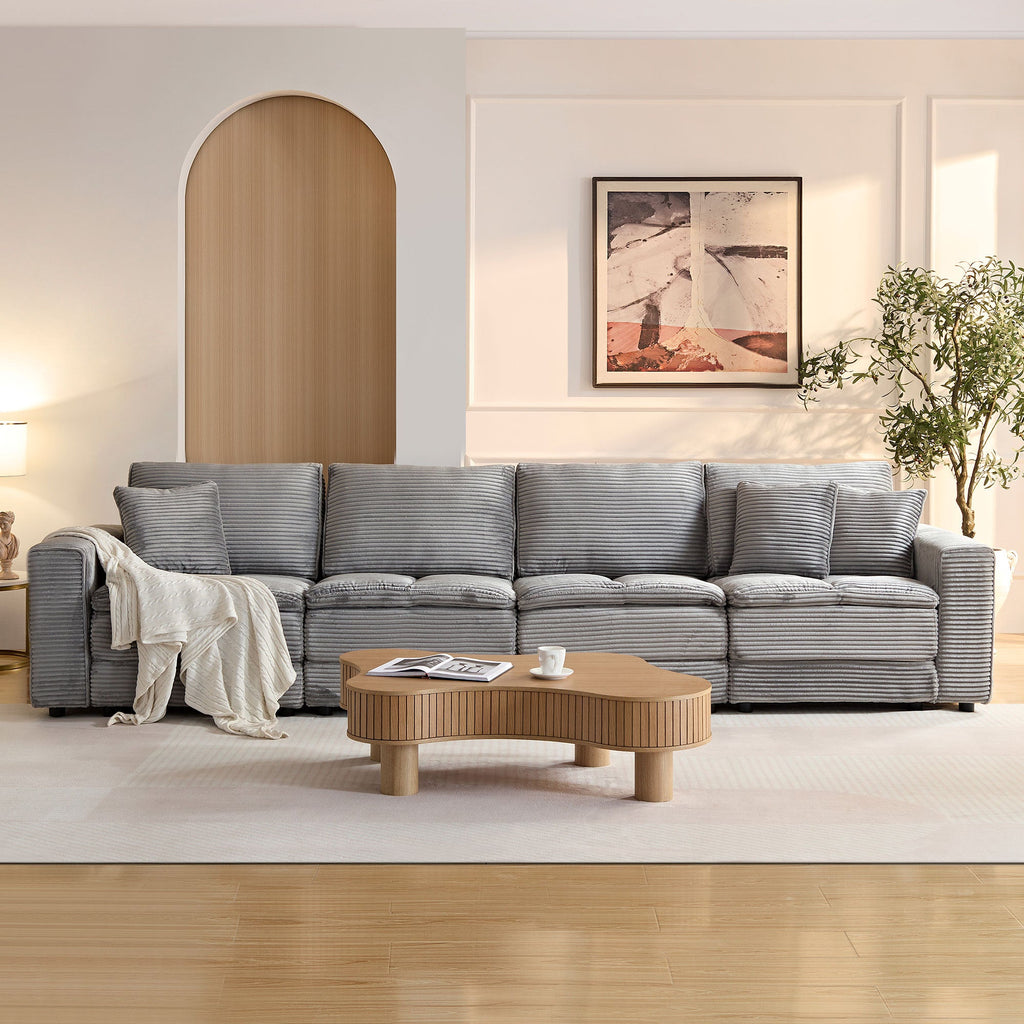 4 Seats(complimentary 2 pillows),Oversized Sectional Sofa,L Shaped Corner Couch with Detachable Seat & Back Cushion, Corduroy Upholstery Convertible Sleeper Sofa&Couch for Living Room
