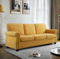 Soft Velvet Sofa, Upholstered 3 Seater Couch with High-Density Foam, Loose Back Cushions and Solid Wood Turned Legs, Chic Living Room Furniture for Home, Apartment and Office, Mustard yellow