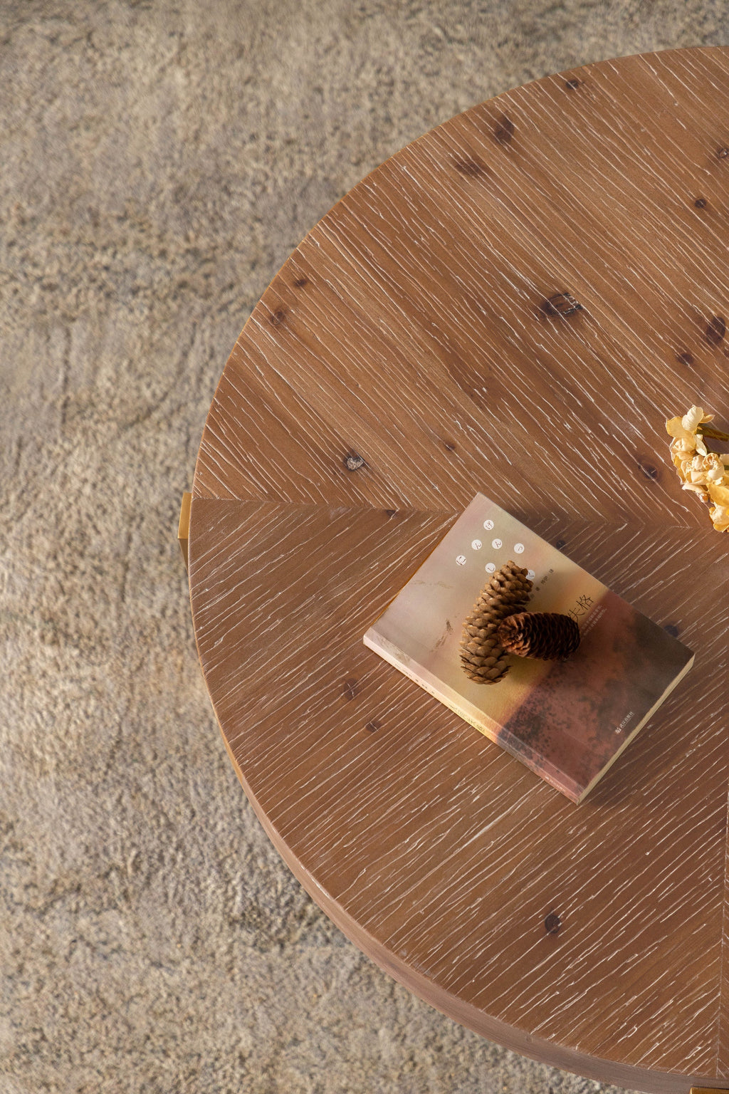 33.86"Modern Retro Splicing Round Coffee Table,Fir Wood Table Top with Gold Cross Legs Base(Same SKU:W757126236)