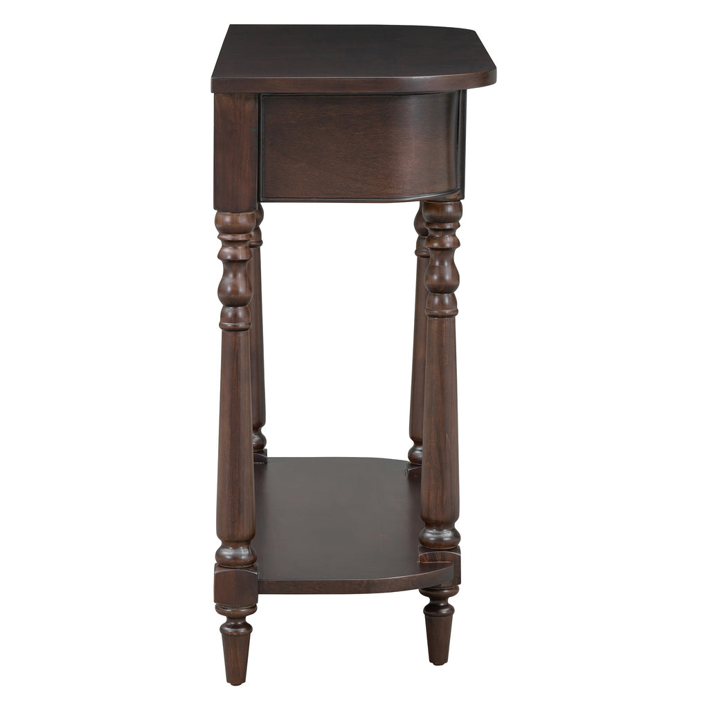 TREXM Narrow Console Table with Curved Corner, Retro Entryway Table with Top Drawer and Open Shelf, Sofa Table Console Tables for Entryway, Hallway and Living Room (Espresso)