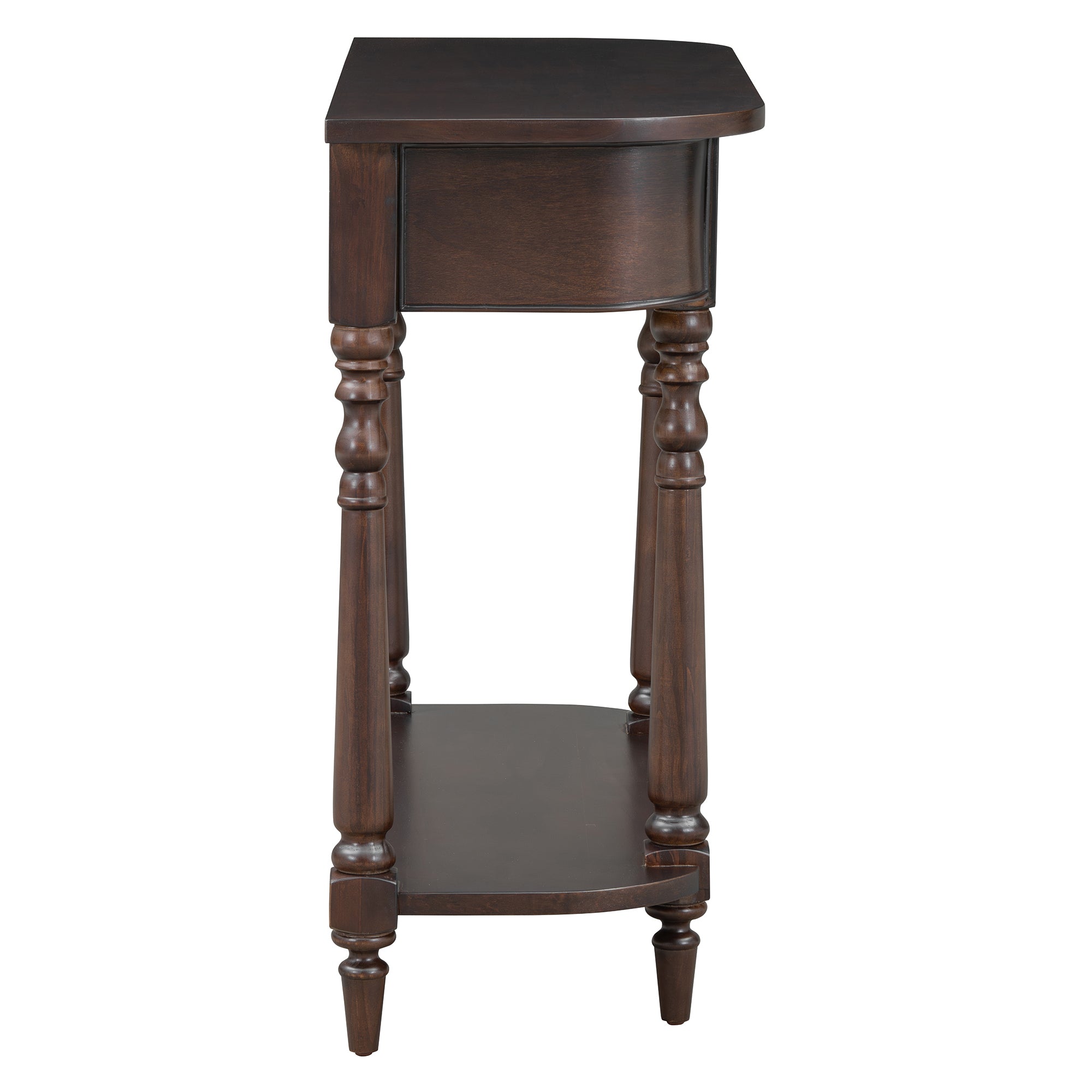 TREXM Narrow Console Table with Curved Corner, Retro Entryway Table with Top Drawer and Open Shelf, Sofa Table Console Tables for Entryway, Hallway and Living Room (Espresso)