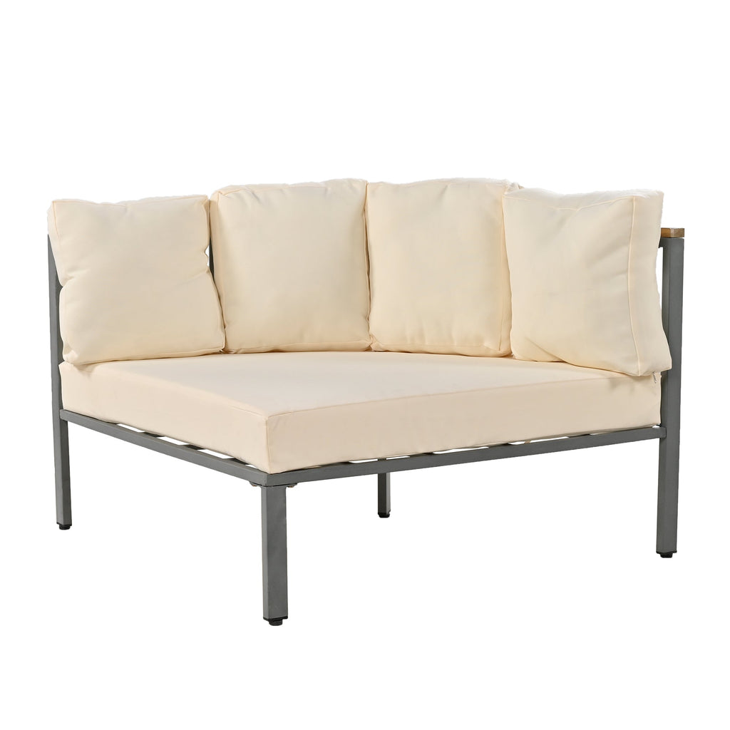 U-style Patio Furniture Set, 4 Piece Round Outdoor Conversation Set All Weather Metal Sectional Sofa with Cushions