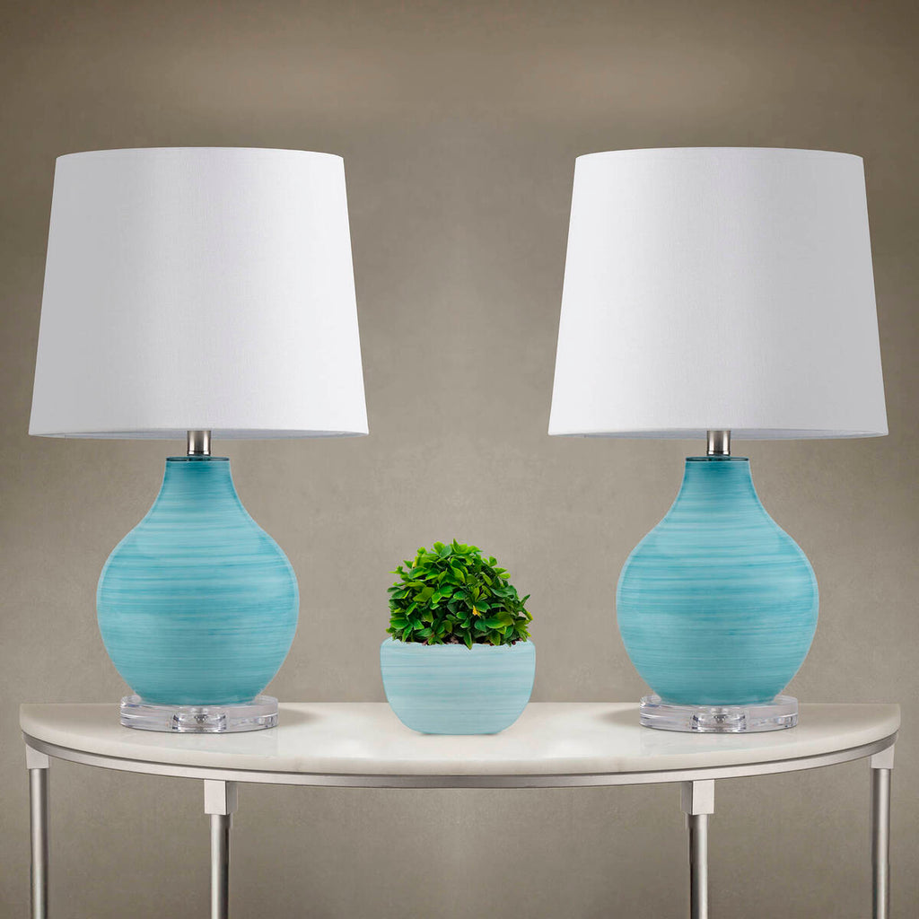 Blue Aqua Swirl Blown Glass Table Lamp Aqua See below