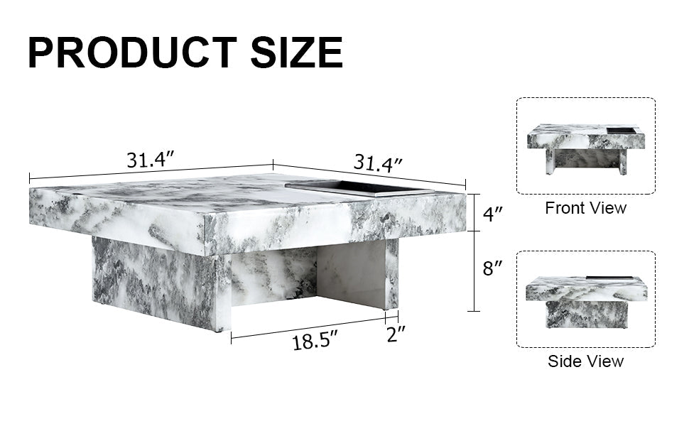 A modern and practical coffee table, black and white in imitation marble pattern, made of MDF material. The fusion of elegance and natural fashion 31.4"* 31.4"* 12 "
