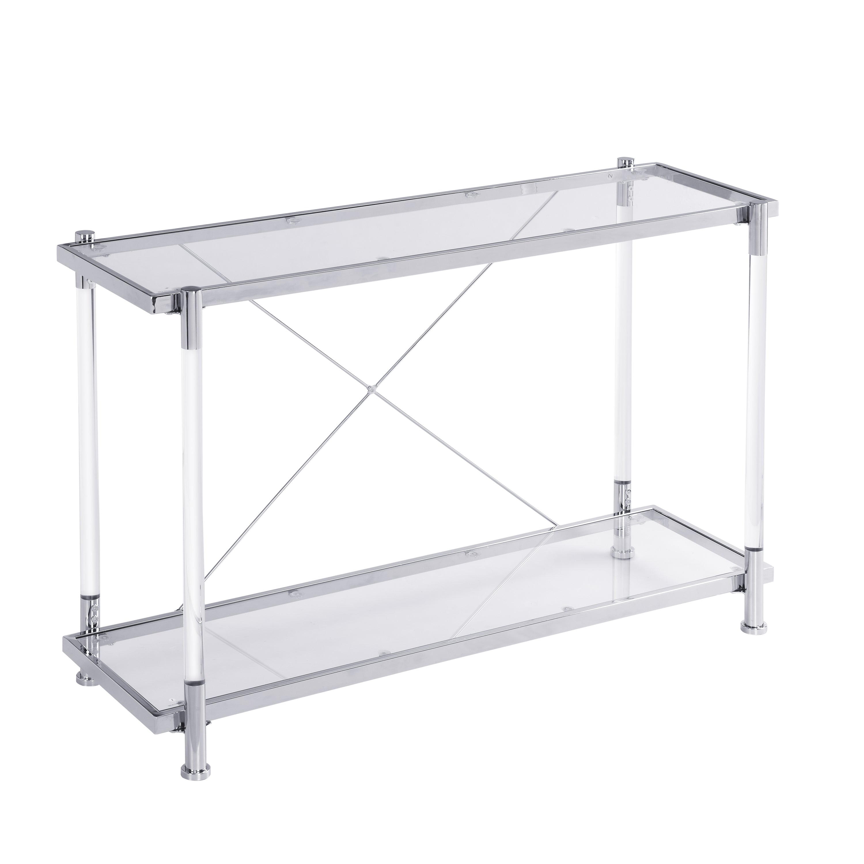 43.31'' Chrome Glass Sofa Table, Acrylic Side Table, Console Table for Living Room& Bedroom