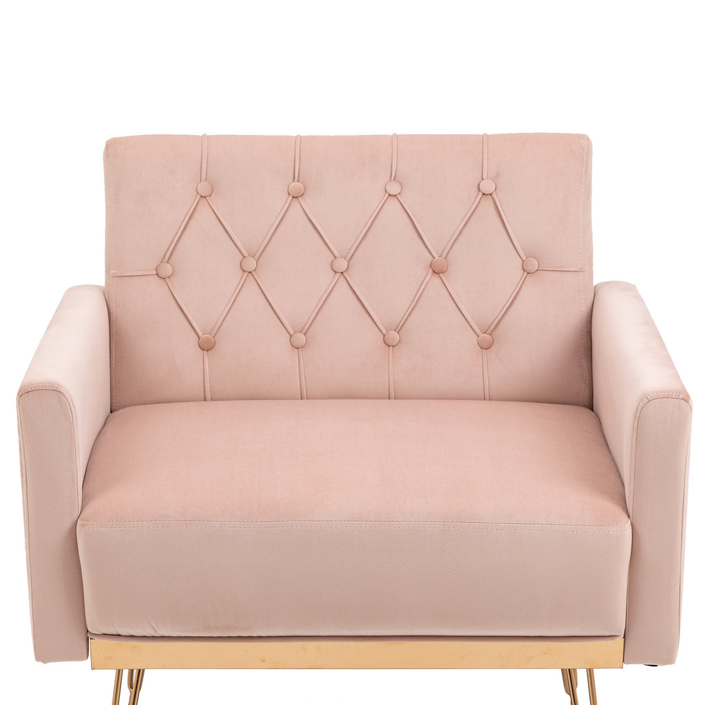 COOLMORE Velvet Armchair Single Sofa Modern Tufted Upholstered Side Reading Chairs with Arm and Gold Metal Leg for Living Room Bedroom (Pink)