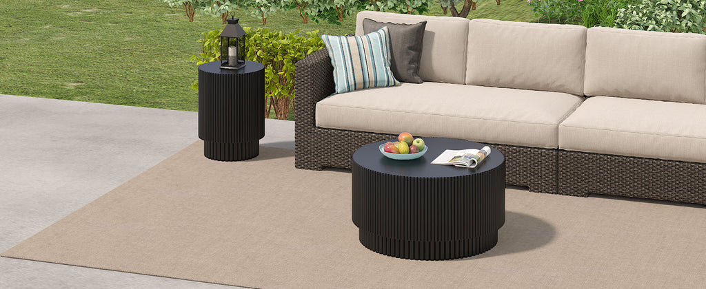 15.72-inch H-barrel coffee table, Nordic style, simple design, suitable for indoor and outdoor use, magnesium oxide material, suitable for living room, bedroom or garden sofa
